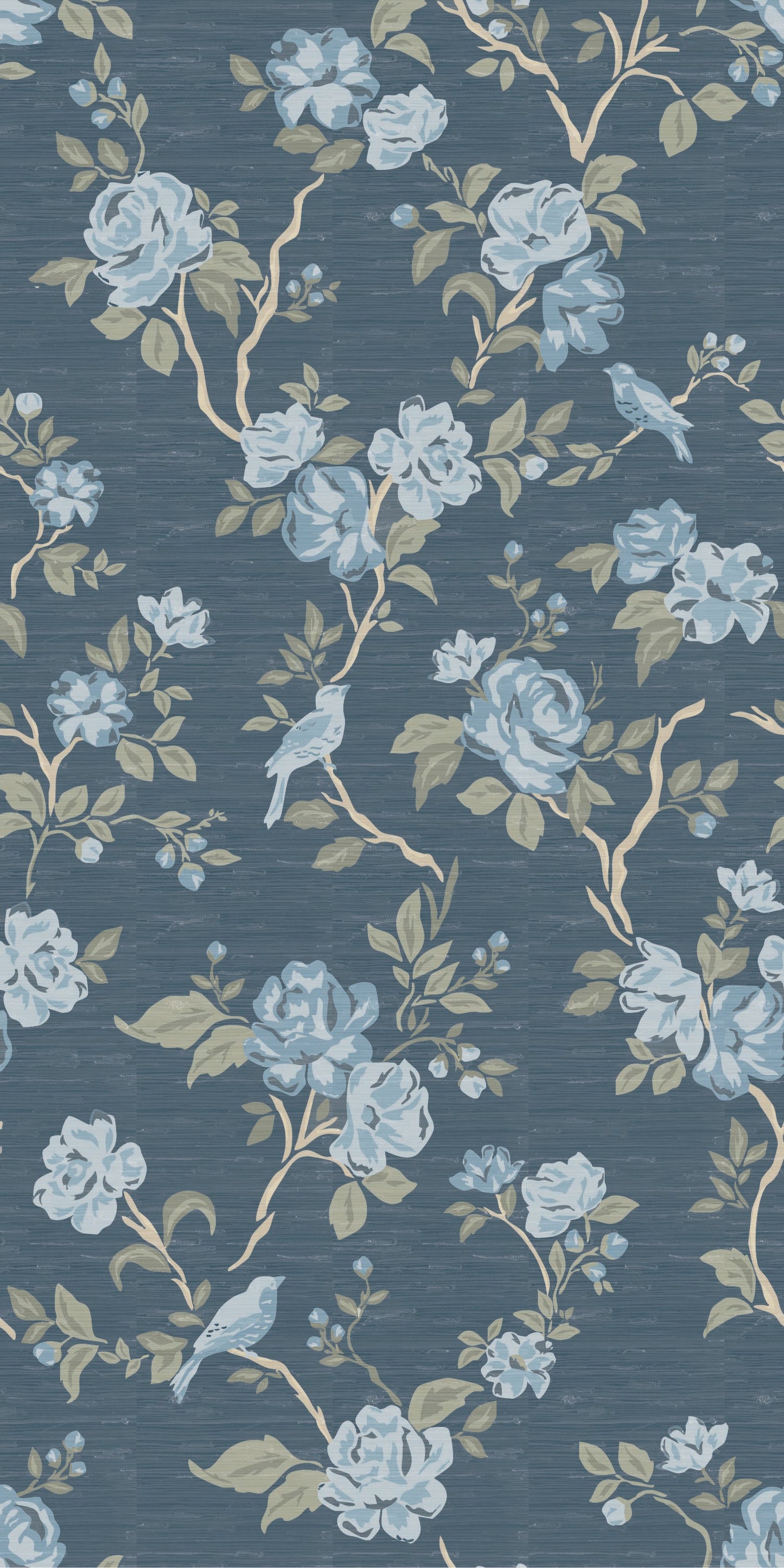 Image of Climbing Blossom in Chambray Wallpaper