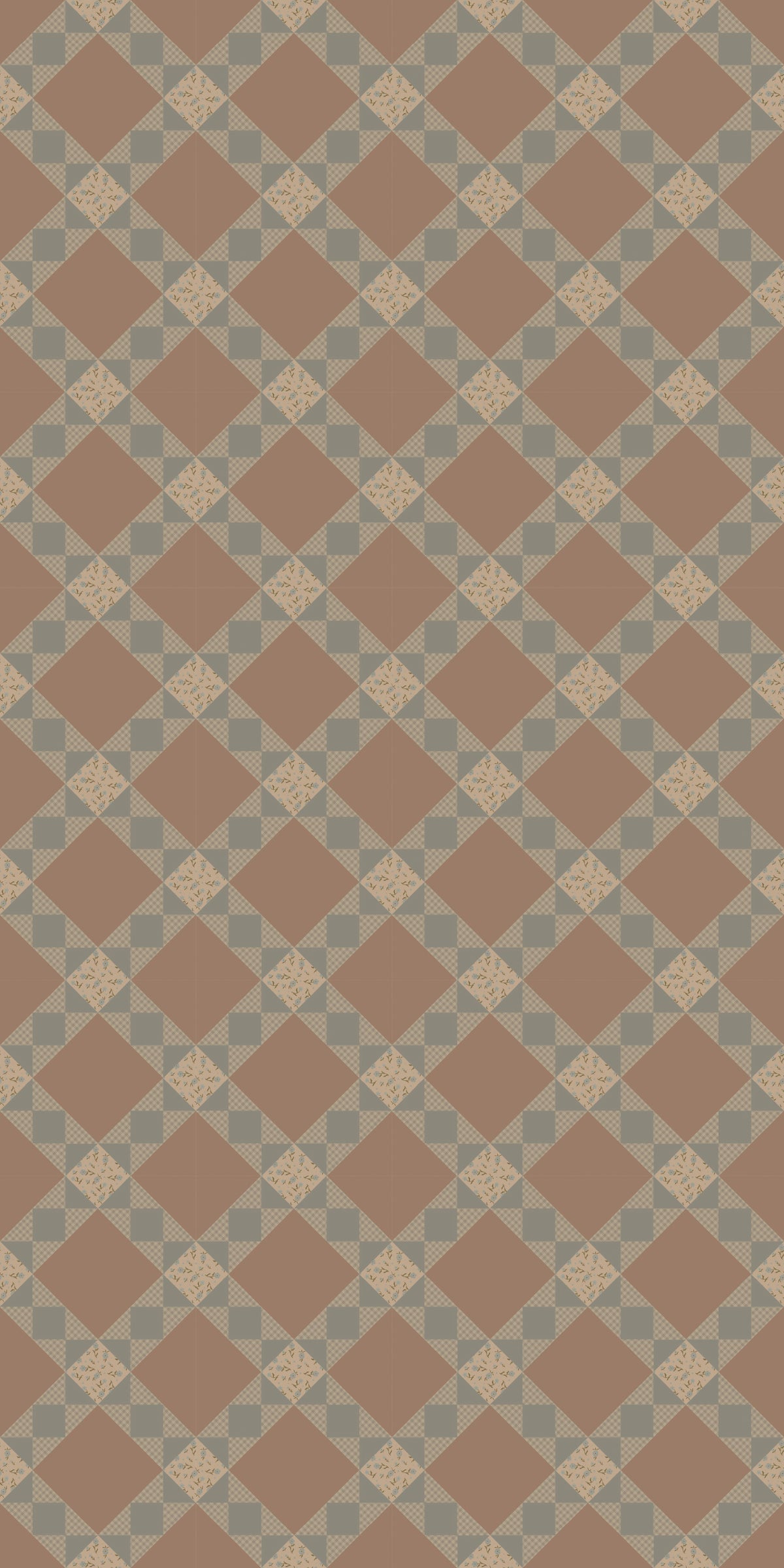 Country Quilt Wallpaper in Brown/Blue