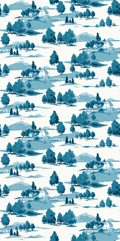 Image of Farm Toile in Denim Wallpaper