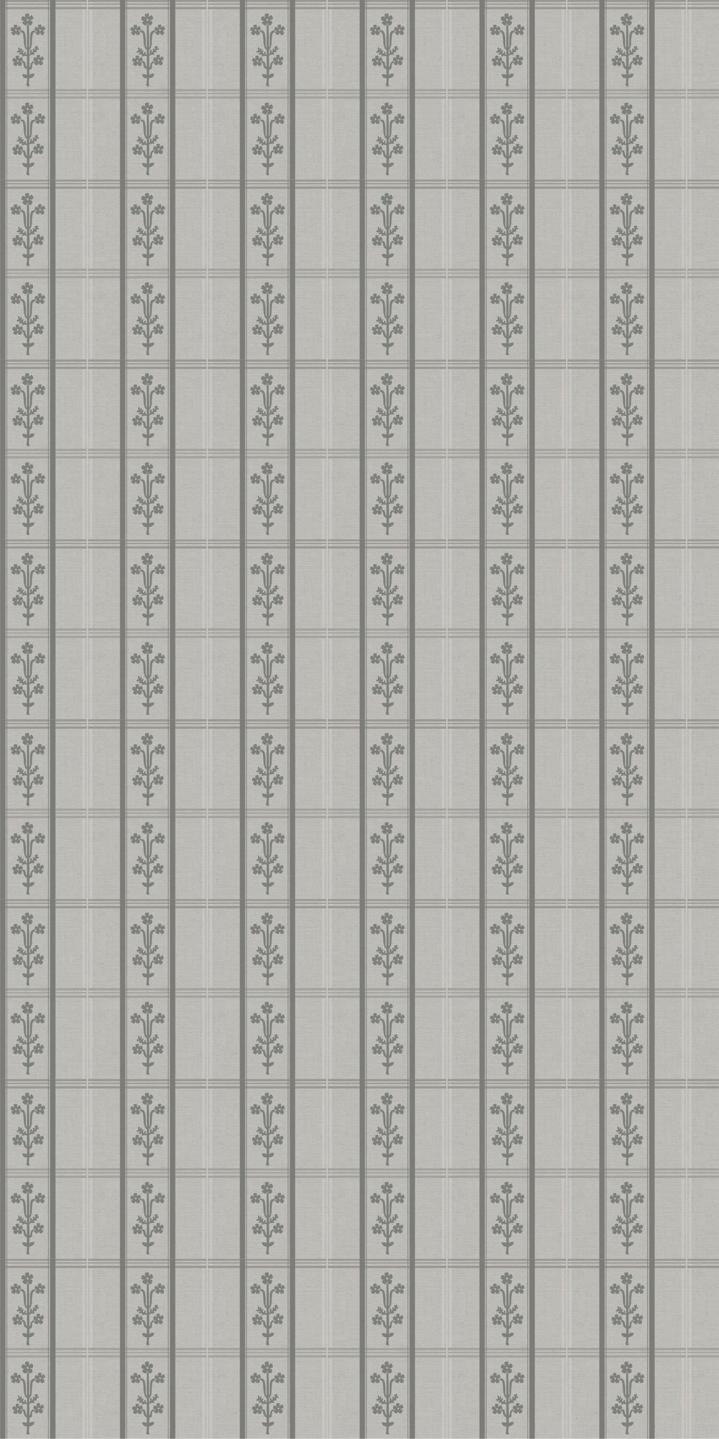 Image of Flora Plaid in Charcoal Wallpaper