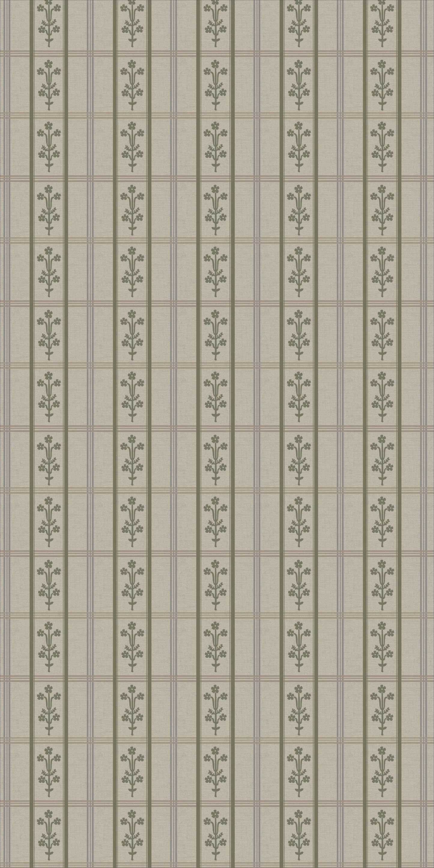 Image of Flora Plaid in Blue/Green Wallpaper