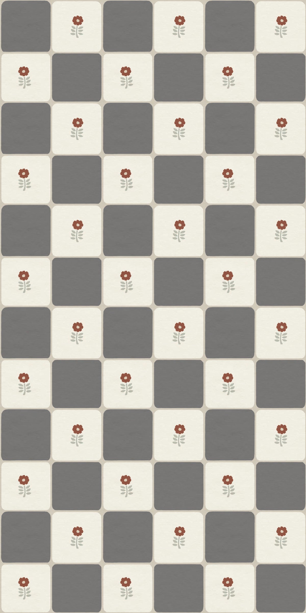 Flora Vintage Check Tile Decals Tile/Flooring in Charcoal