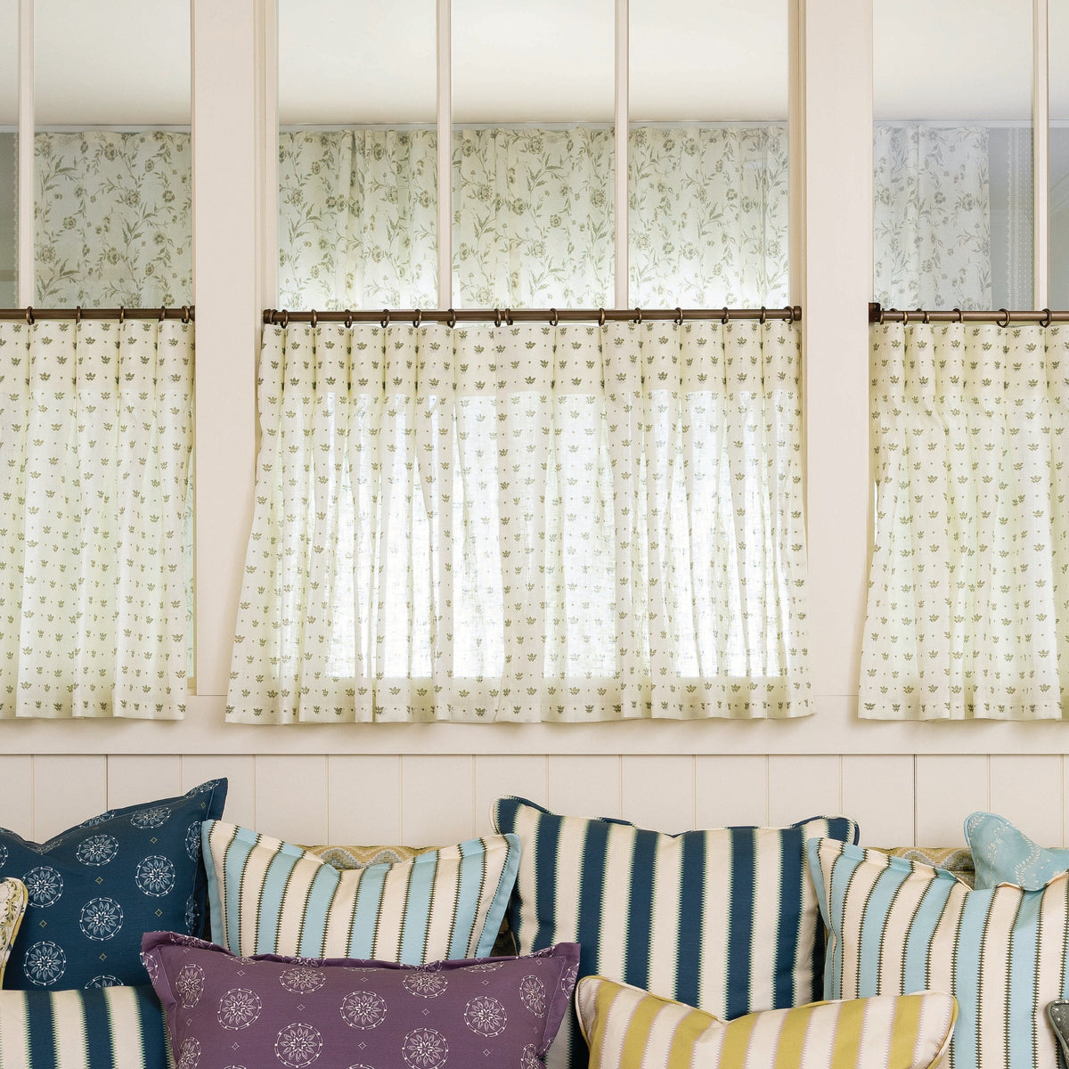 Floret Sheer Fabric in Cream/Olive