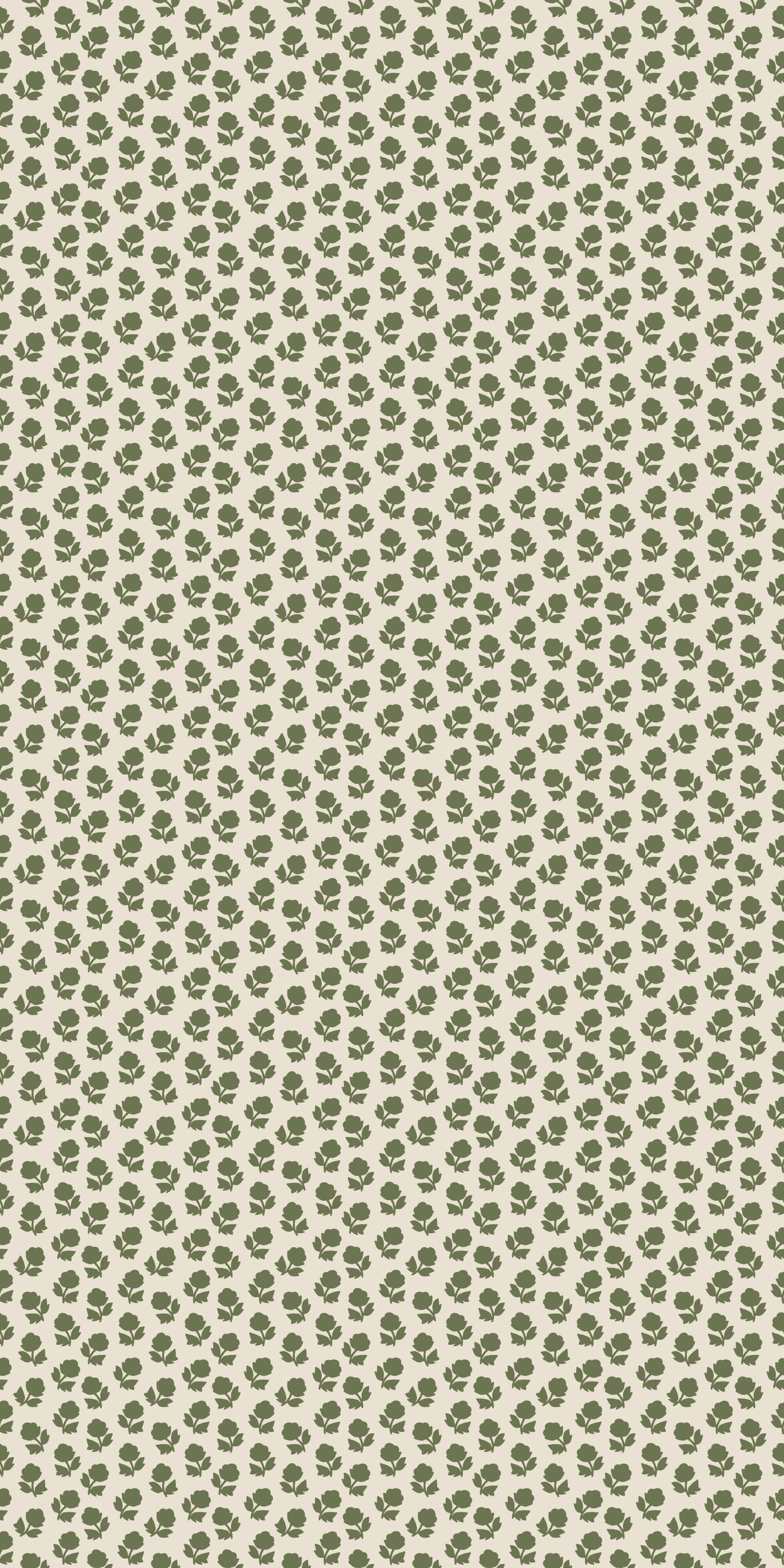 Image of Flower Stamp in Cream/Olive Wallpaper