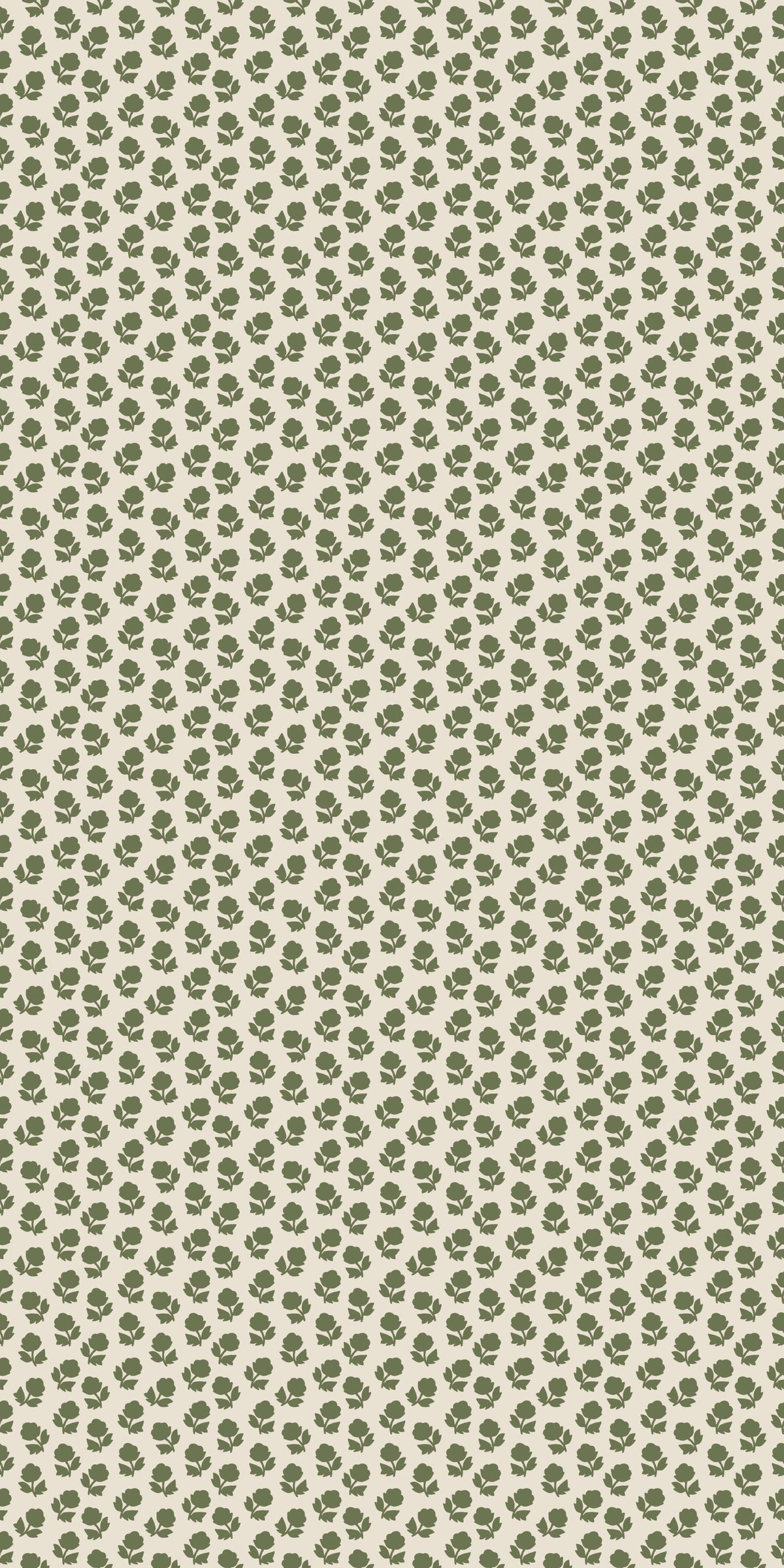Image of Flower Stamp in Cream/Olive Wallpaper