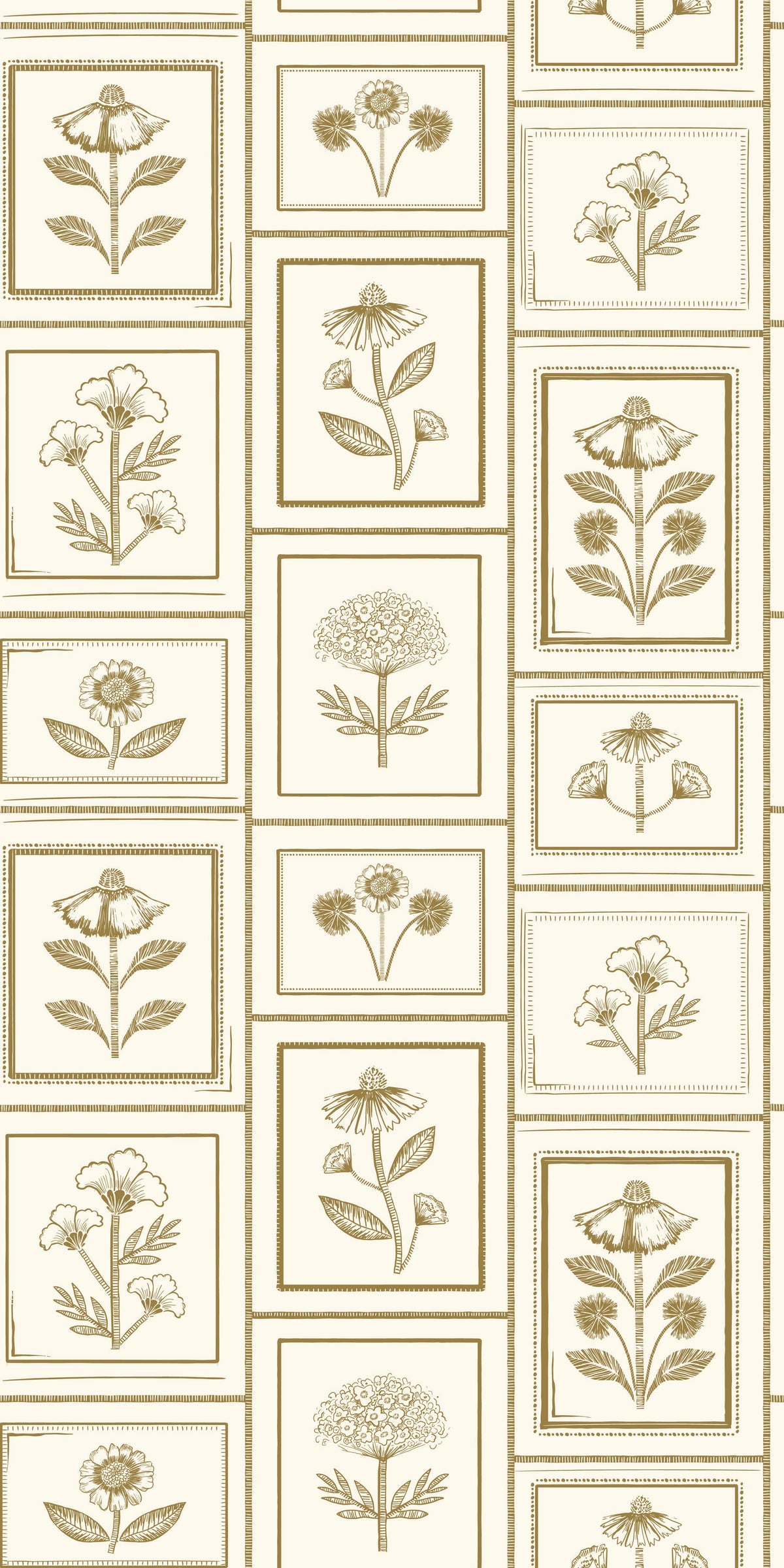 Image of Framed Flowers in Alabaster Wallpaper