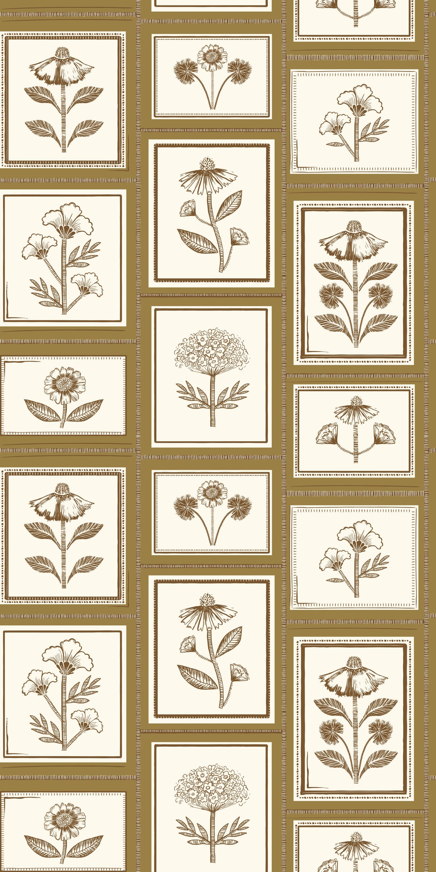 Image of Framed Flowers in Ochre Wallpaper