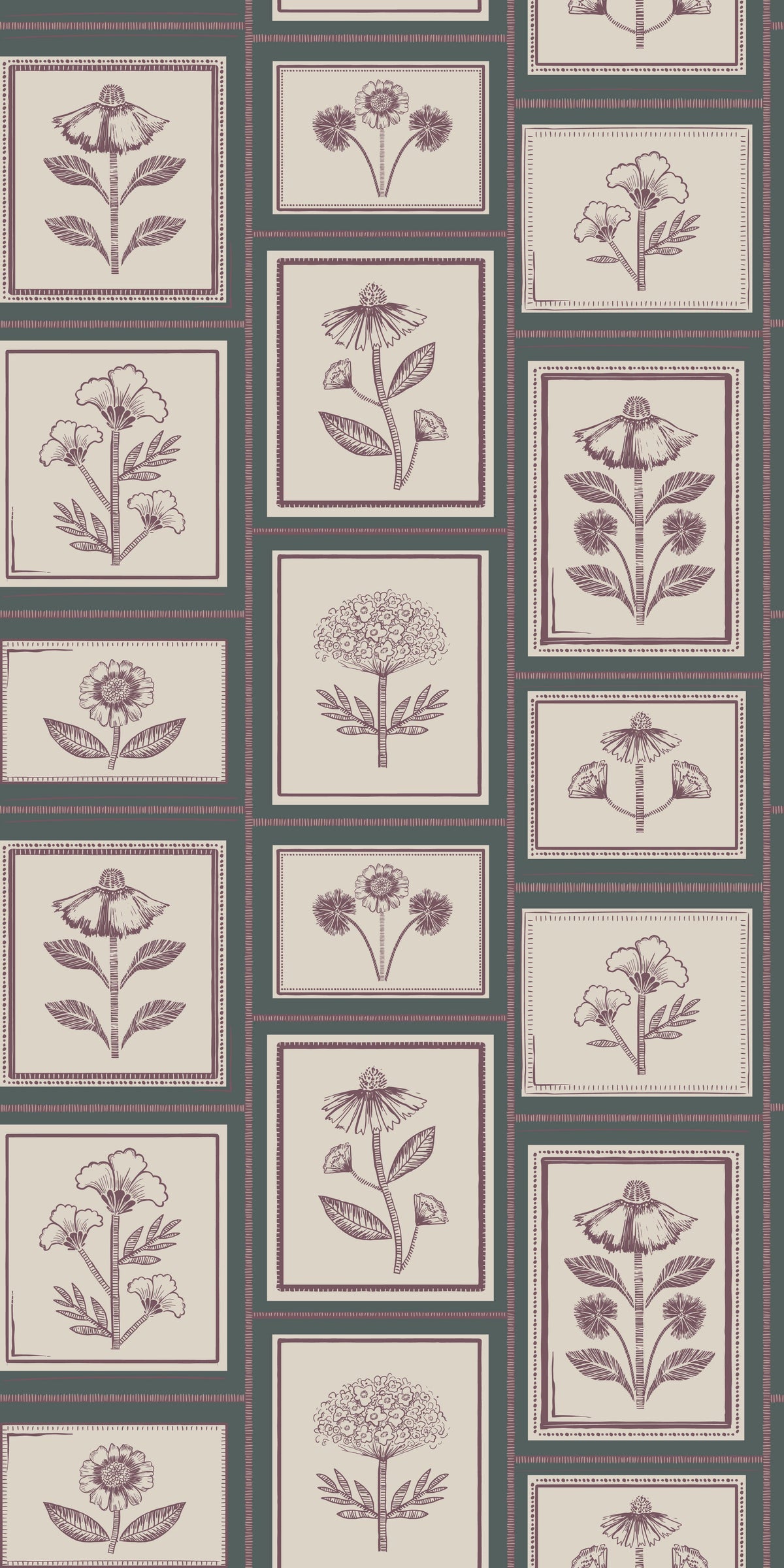 Image of Framed Flowers in Lagoon Wallpaper