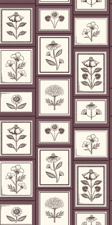 Image of Framed Flowers in Mulberry Wallpaper