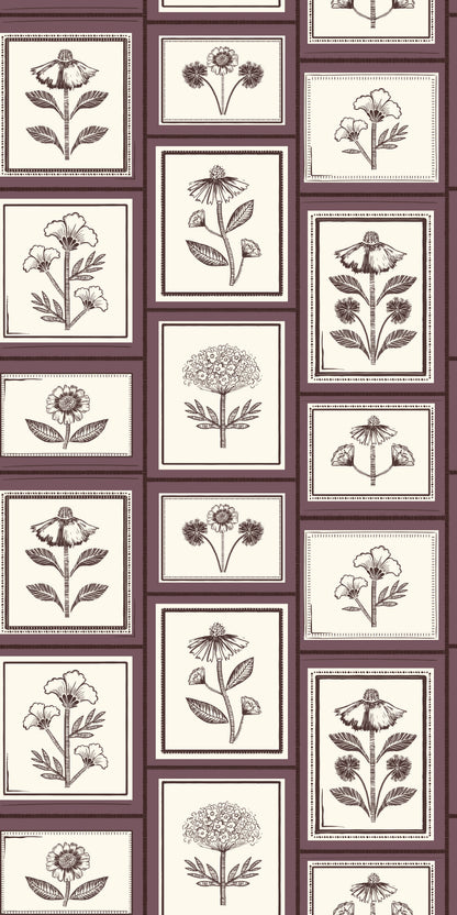 Image of Framed Flowers in Mulberry Wallpaper