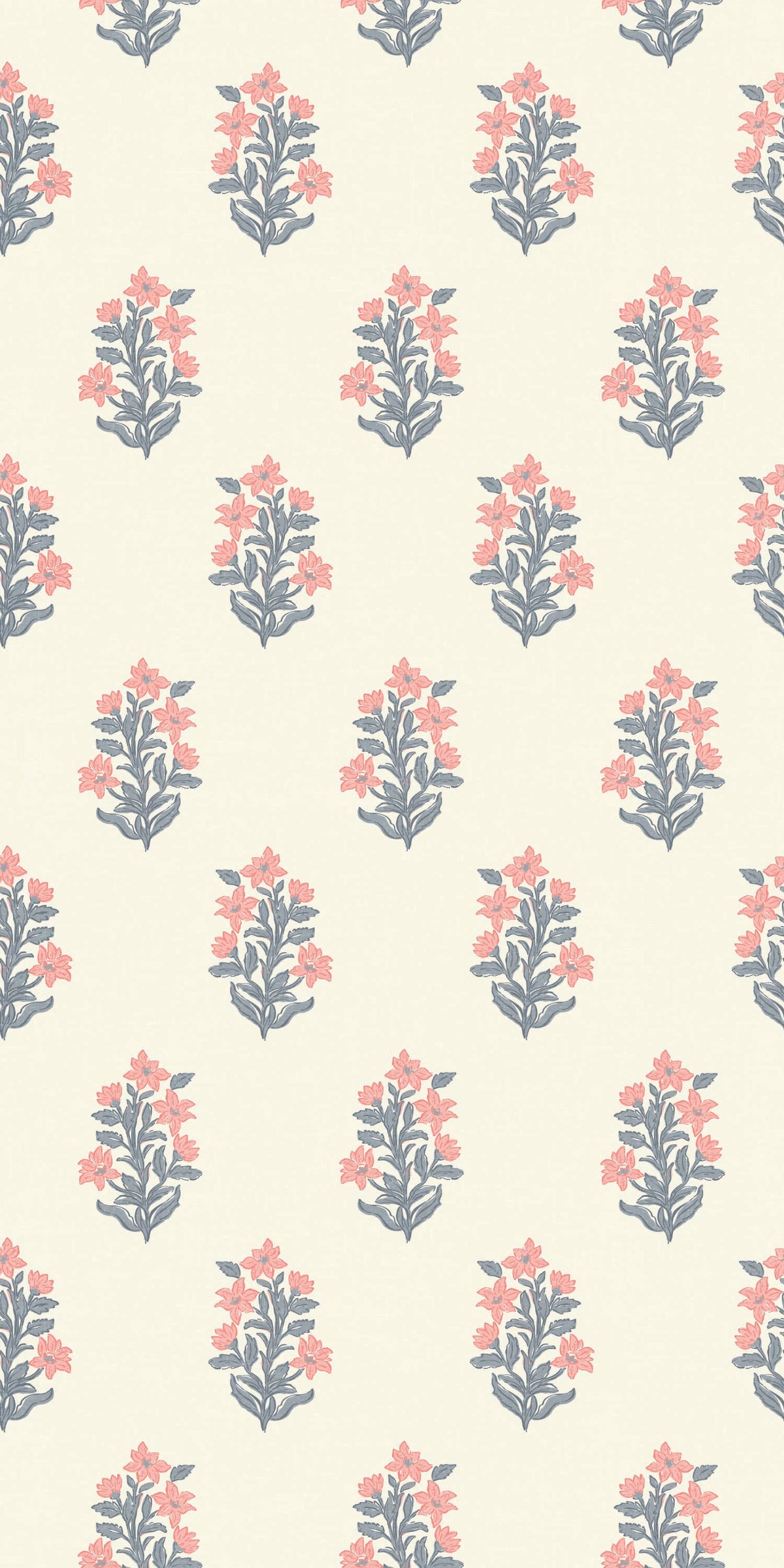 Image of Heritage Floral in Coral/Blue Wallpaper