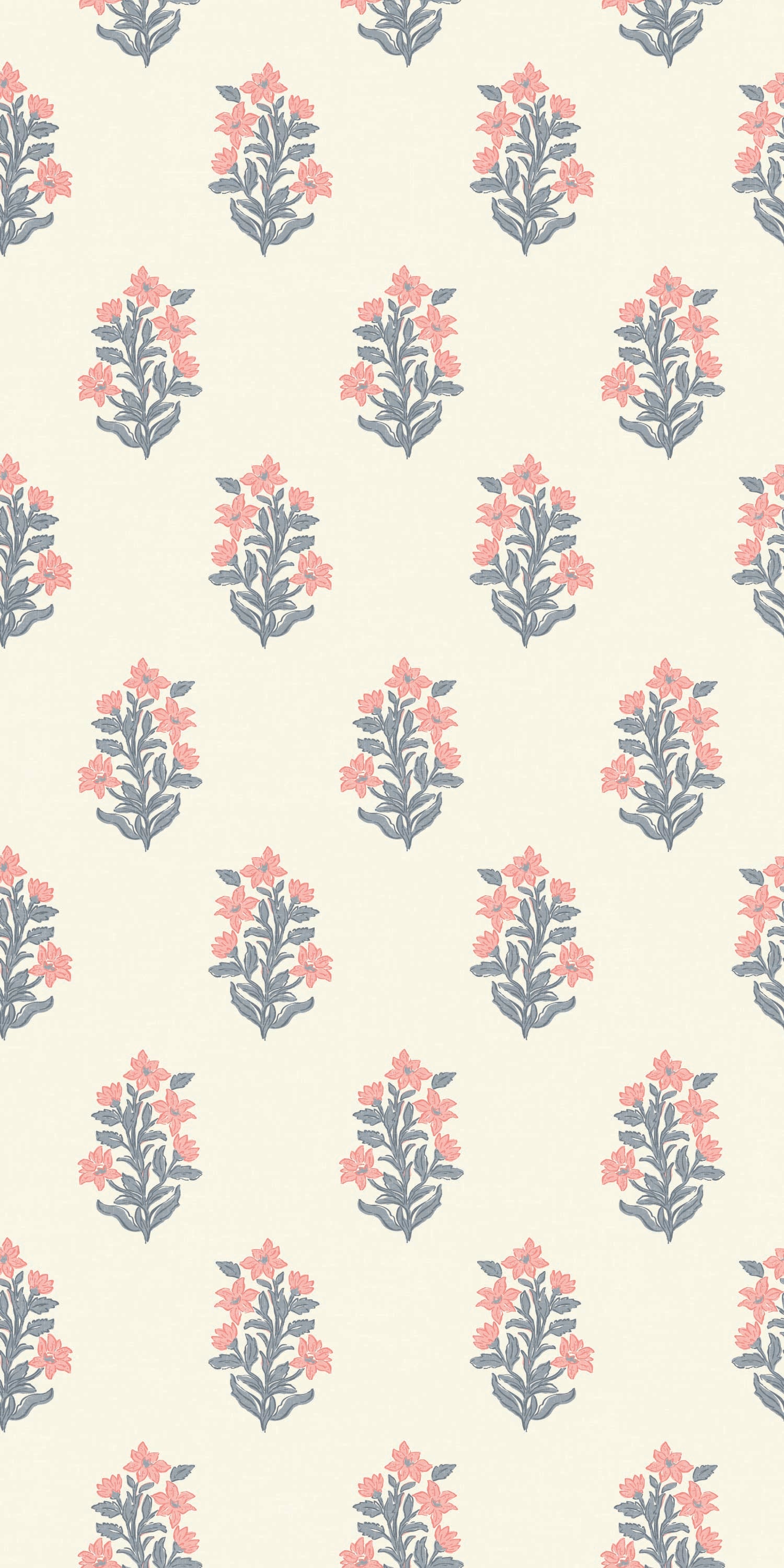 Image of Heritage Floral in Coral/Blue Wallpaper