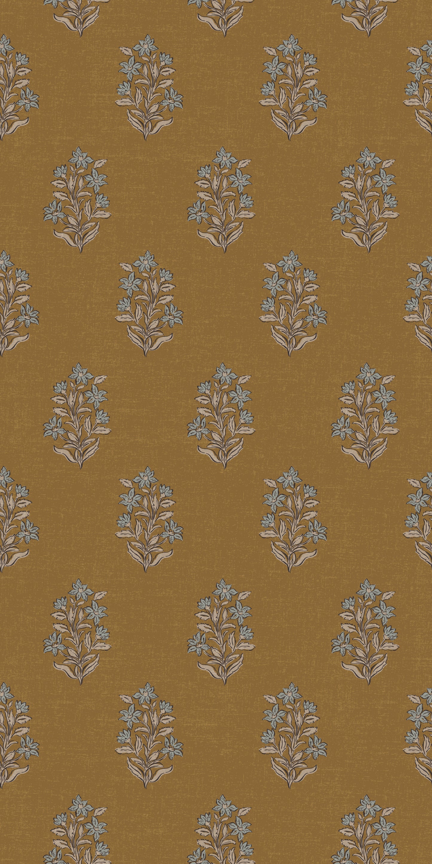 Image of Heritage Floral in Marigold/Blue Wallpaper