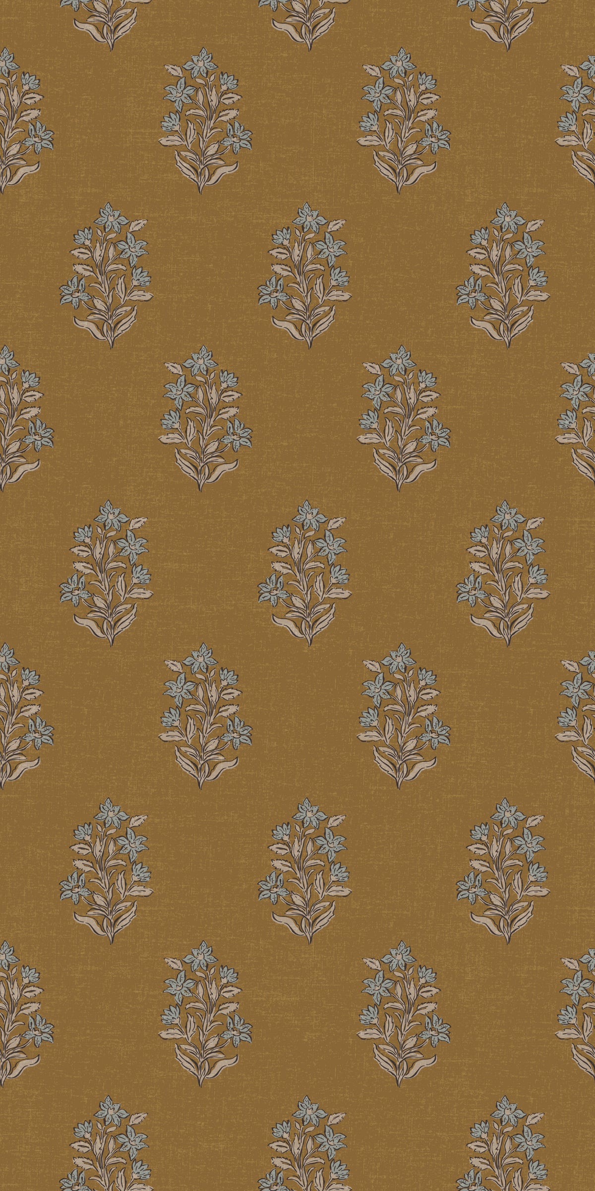 Image of Heritage Floral in Marigold/Blue Wallpaper