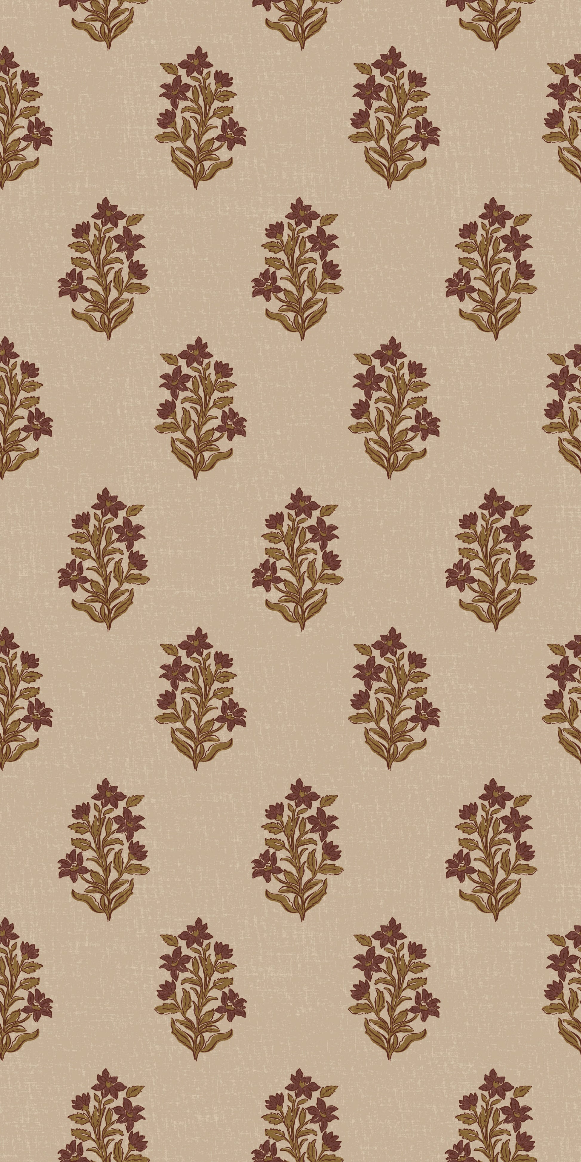 Image of Heritage Floral in Tan/Burgundy Wallpaper