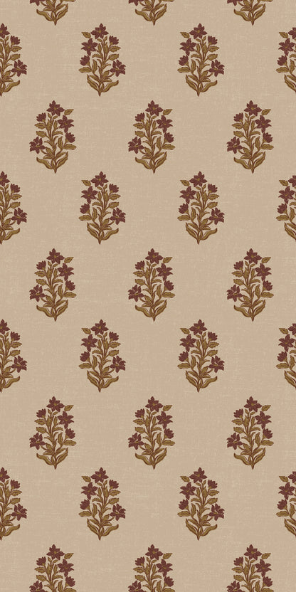 Image of Heritage Floral in Tan/Burgundy Wallpaper