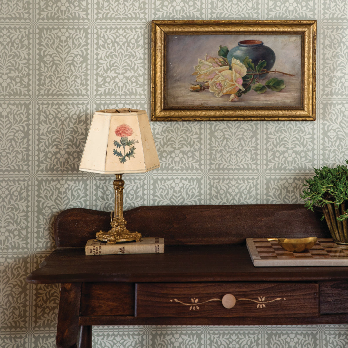 Keepsake Coverlette Wallpaper in Sage