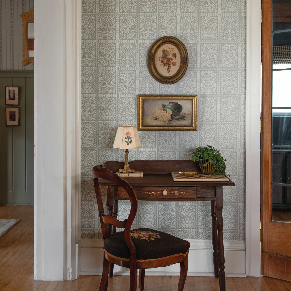 Keepsake Coverlette Wallpaper in Sage