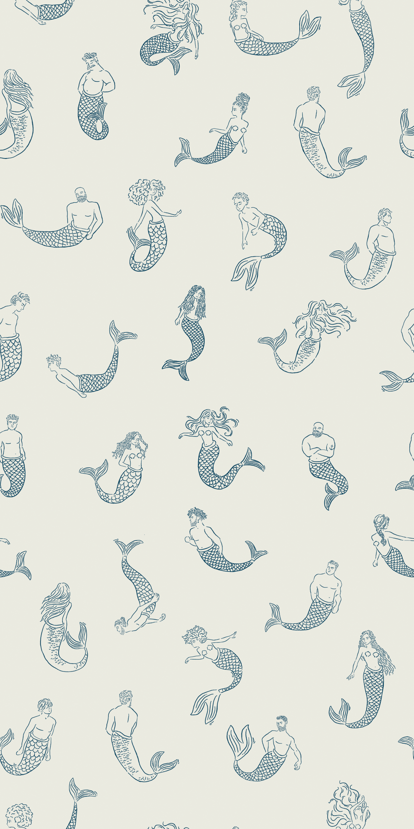 Image of Merpeople in Navy / Ivory wallpaper