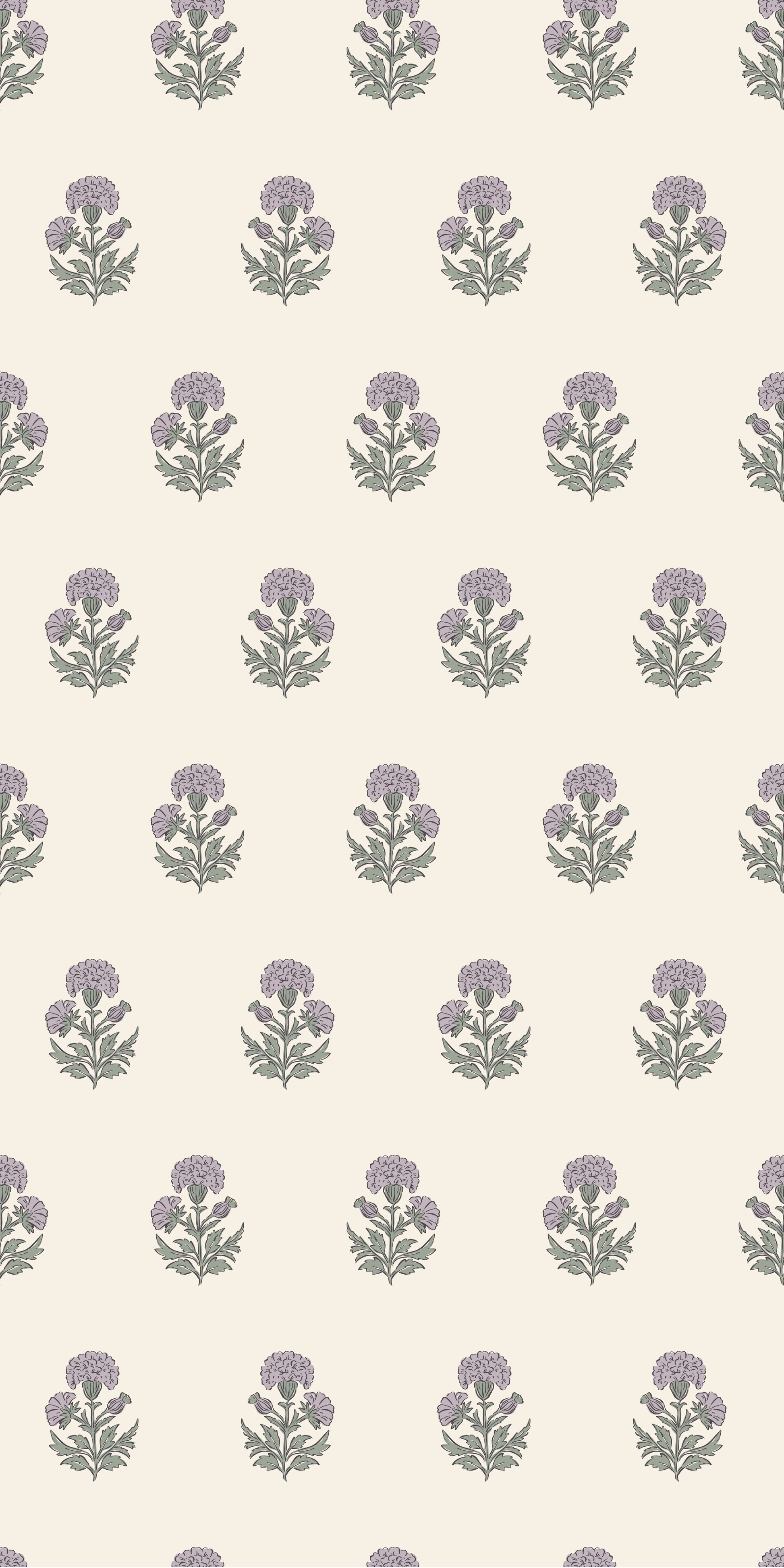 Image of Marigold Block Print in Pastel Purple Wallpaper
