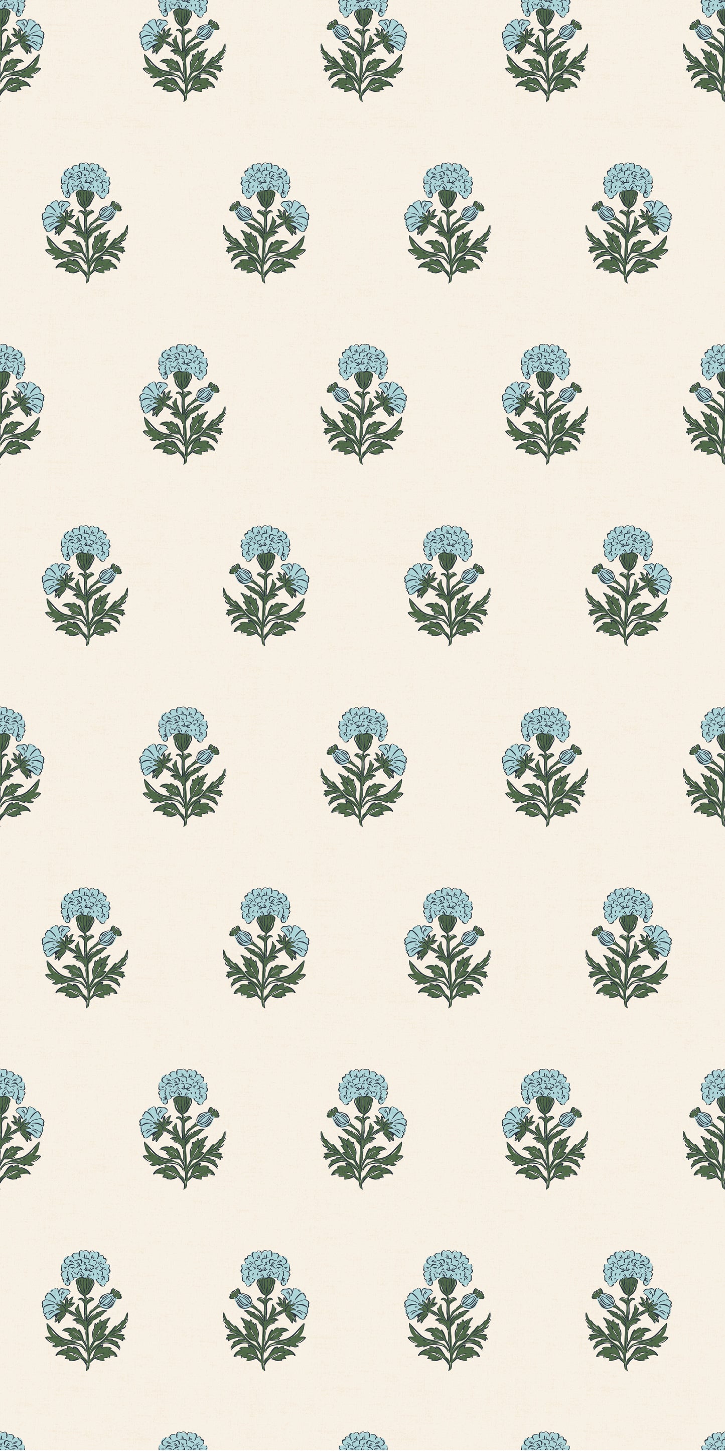 Image of Marigold Block Print in Sky Blue Wallpaper
