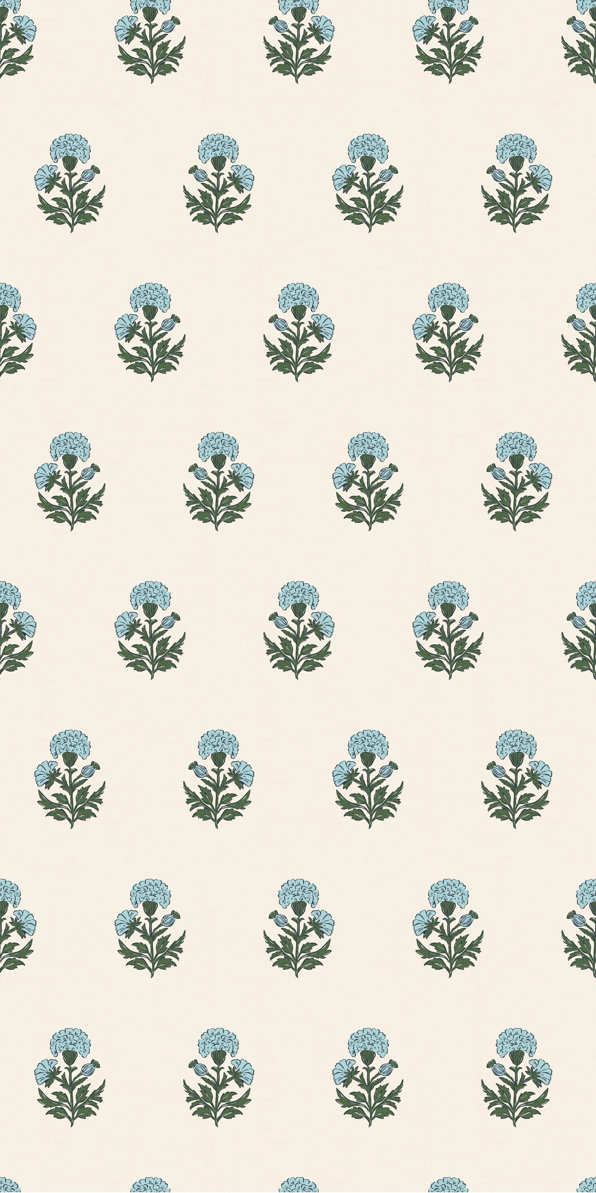 Image of Marigold Block Print in Sky Blue Wallpaper