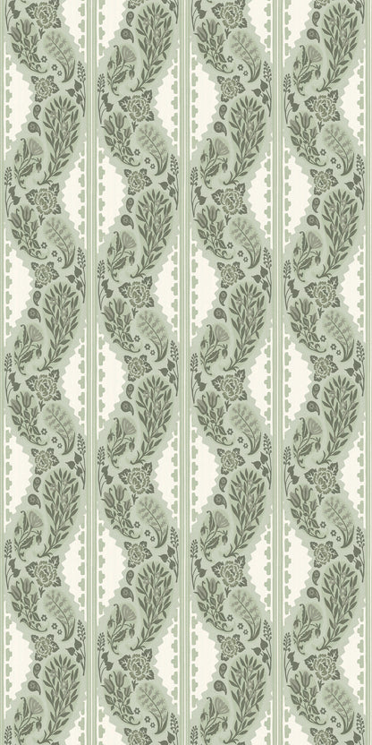 Image of Paisley Block Stripe in Sage Wallpaper