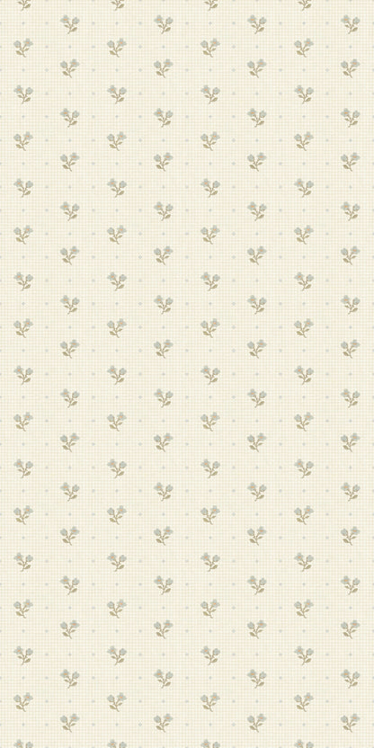 Stitched Sweetpea Wallpaper in Cream/Blue