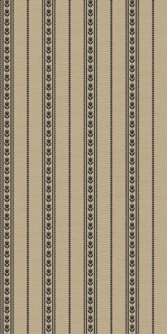 Image of Tulip Ticking Stripe in Charcoal/Dark Tan Wallpaper
