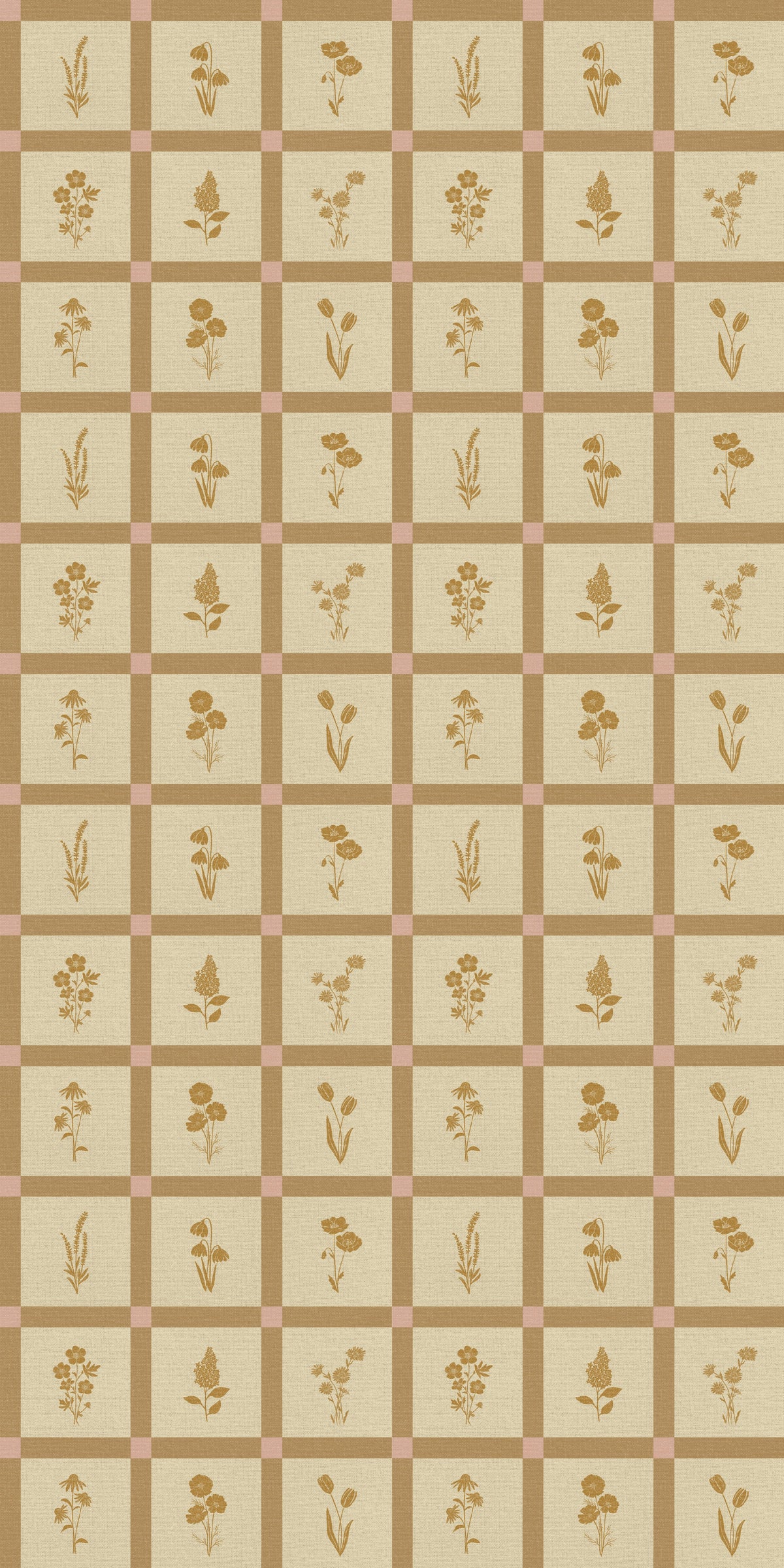 Woven Wildflower Wallpaper in Mustard/Pink, image 6