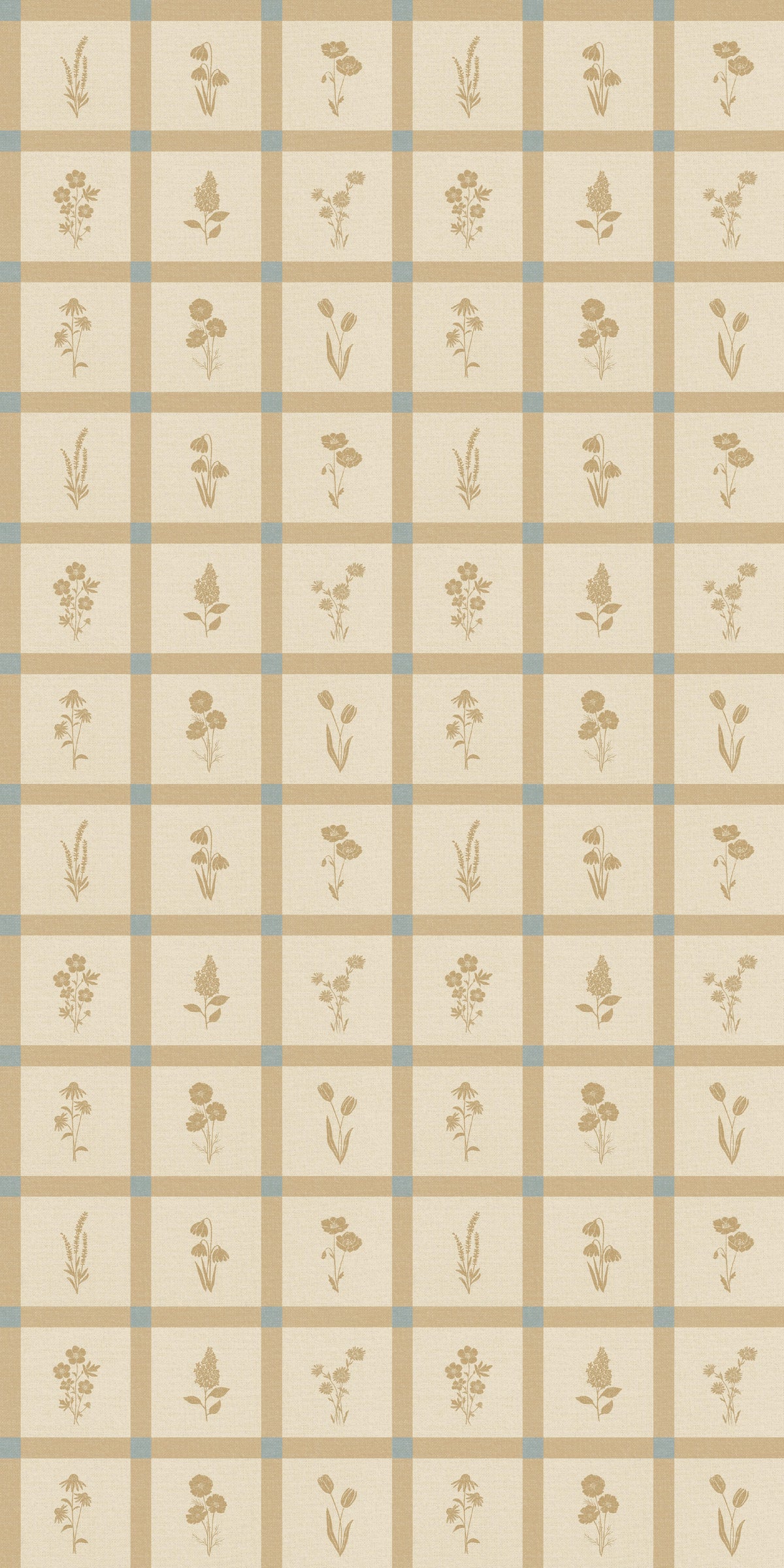 Woven Wildflower Wallpaper in Tan/Blue, image 8