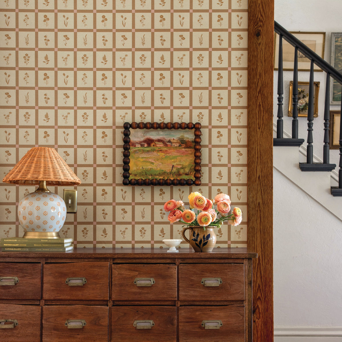 Woven Wildflower Wallpaper in Mustard/Pink, image 7