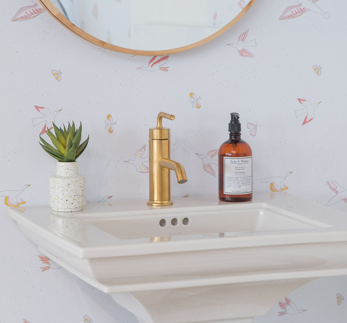 Image of Birds of a Feather in Pink and White wallpaper