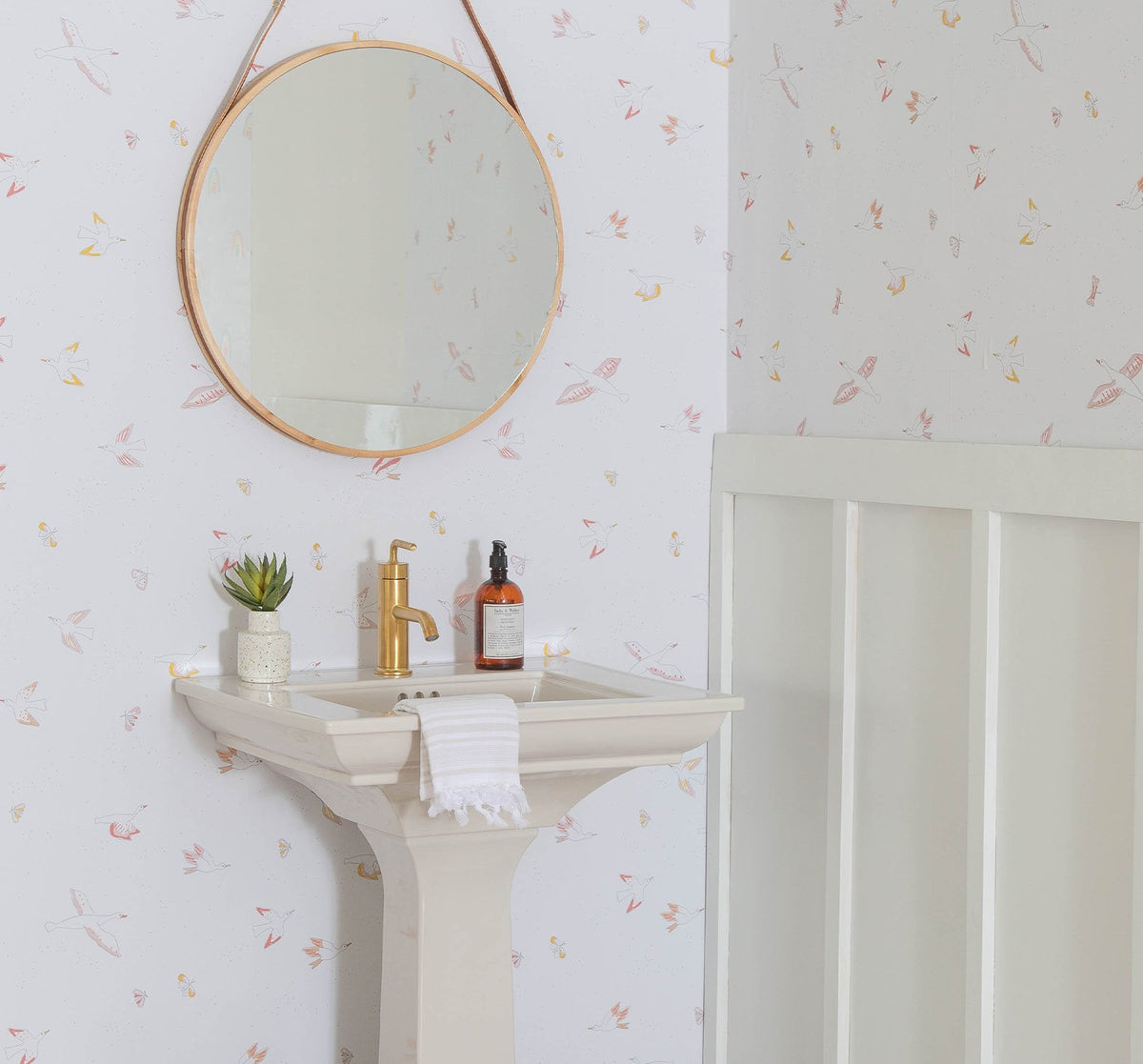 Image of Birds of a Feather in Pink and White wallpaper