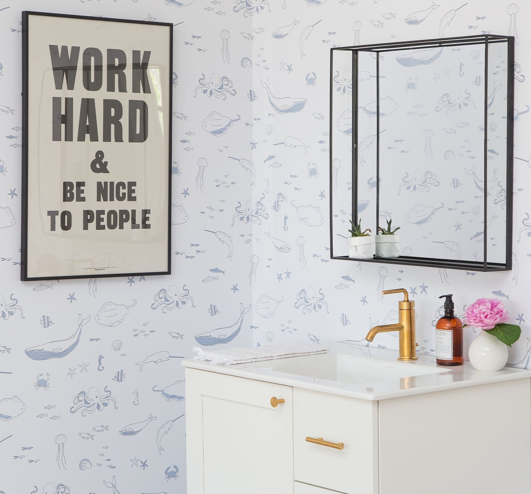 Image of Life Aquatic in Light Blue and White wallpaper