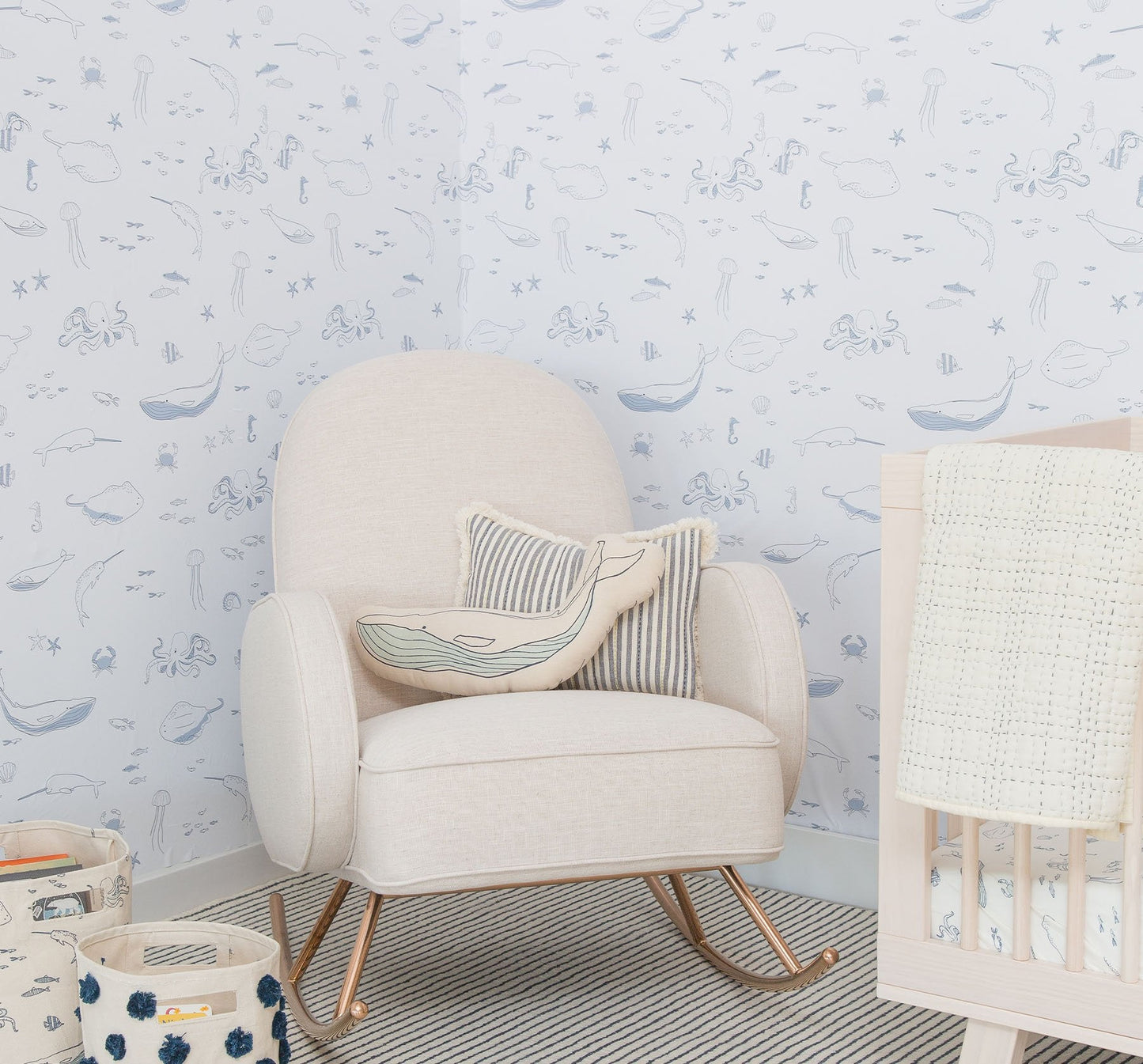 Image of Life Aquatic in Light Blue and White wallpaper