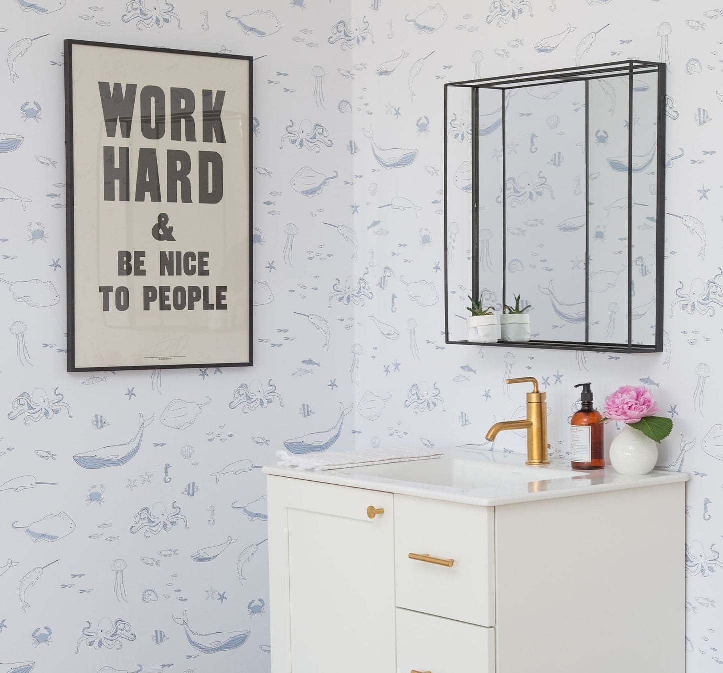 Image of Life Aquatic in Light Blue and White wallpaper