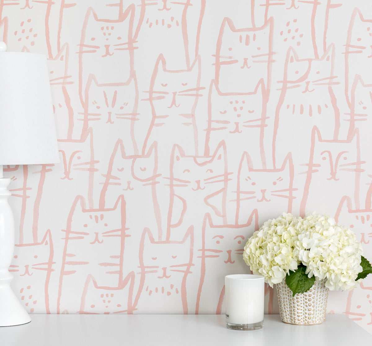 Image of Smitten Kitten in Pink Wallpaper