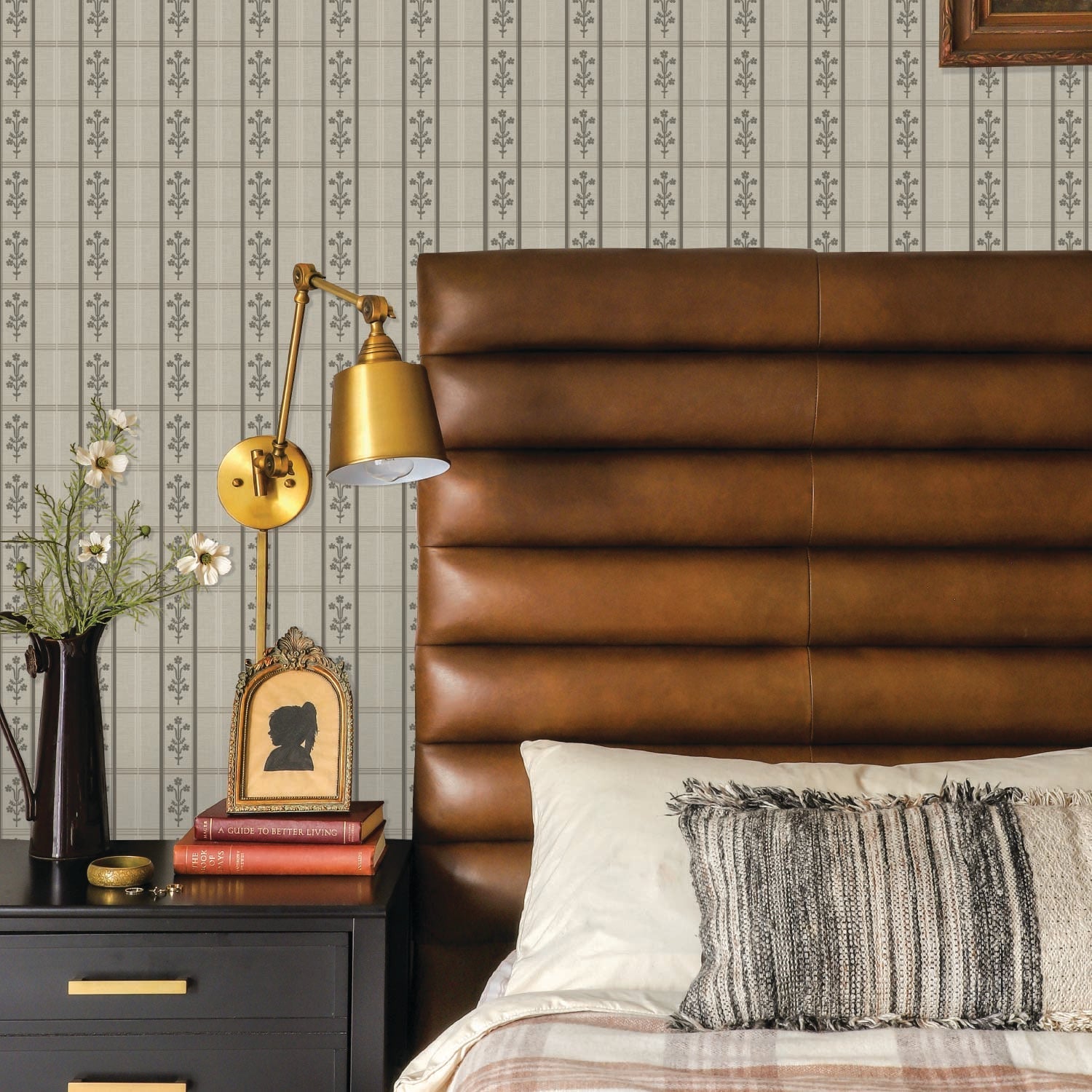 Image of Flora Plaid in Charcoal Wallpaper