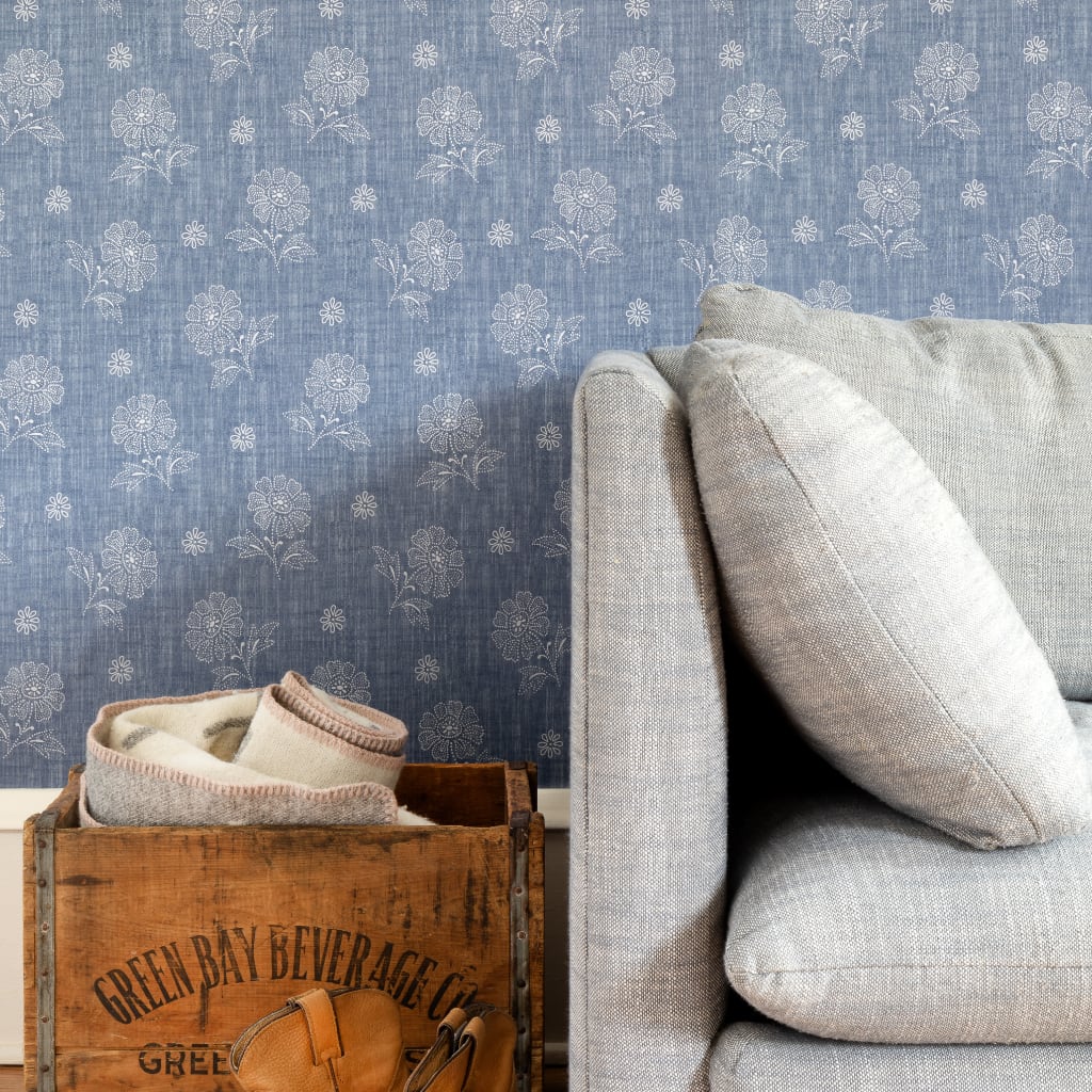 Image of Denim Flower in Light Wash Wallpaper