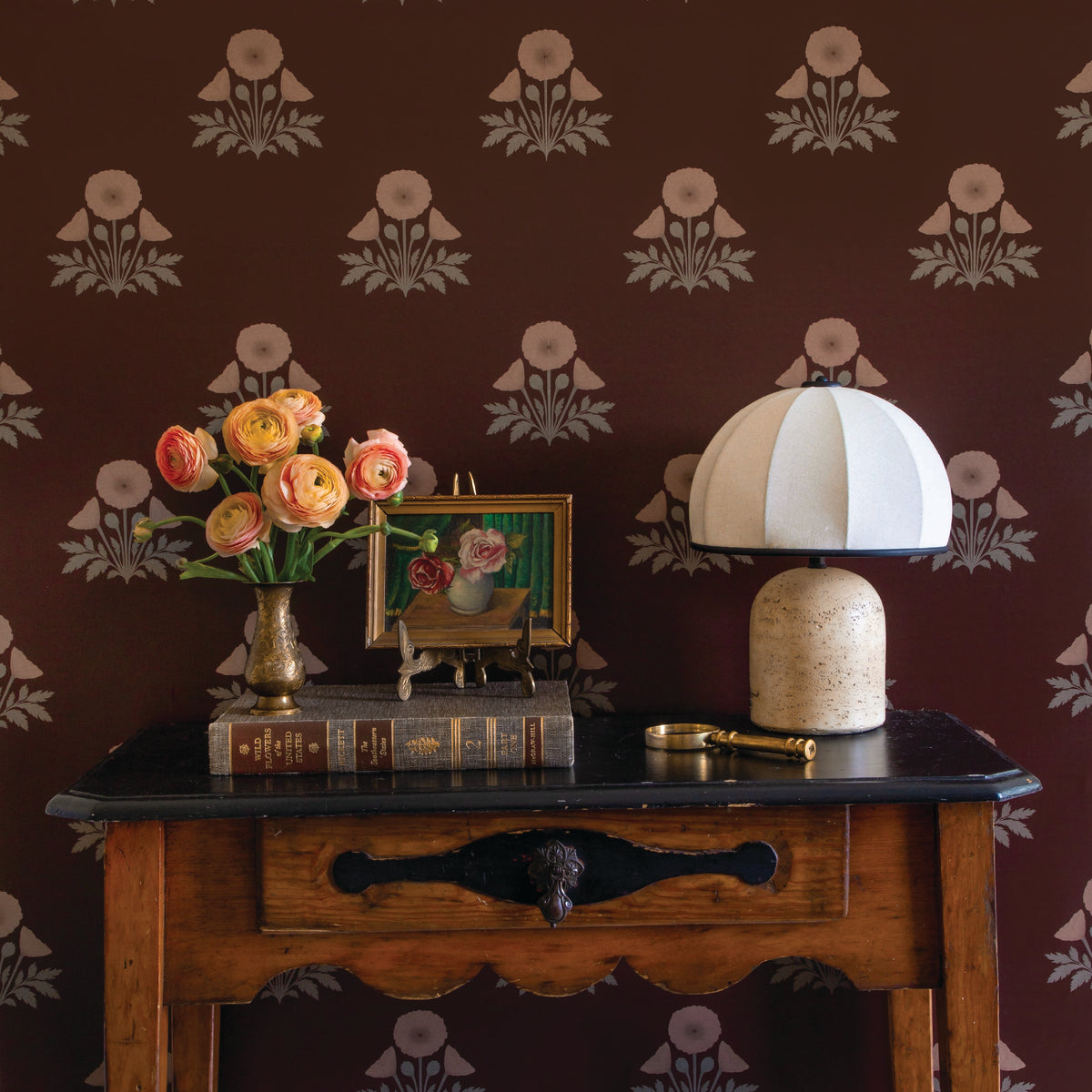 Blooming Poppies Wallpaper in Maroon/Blush, image 7