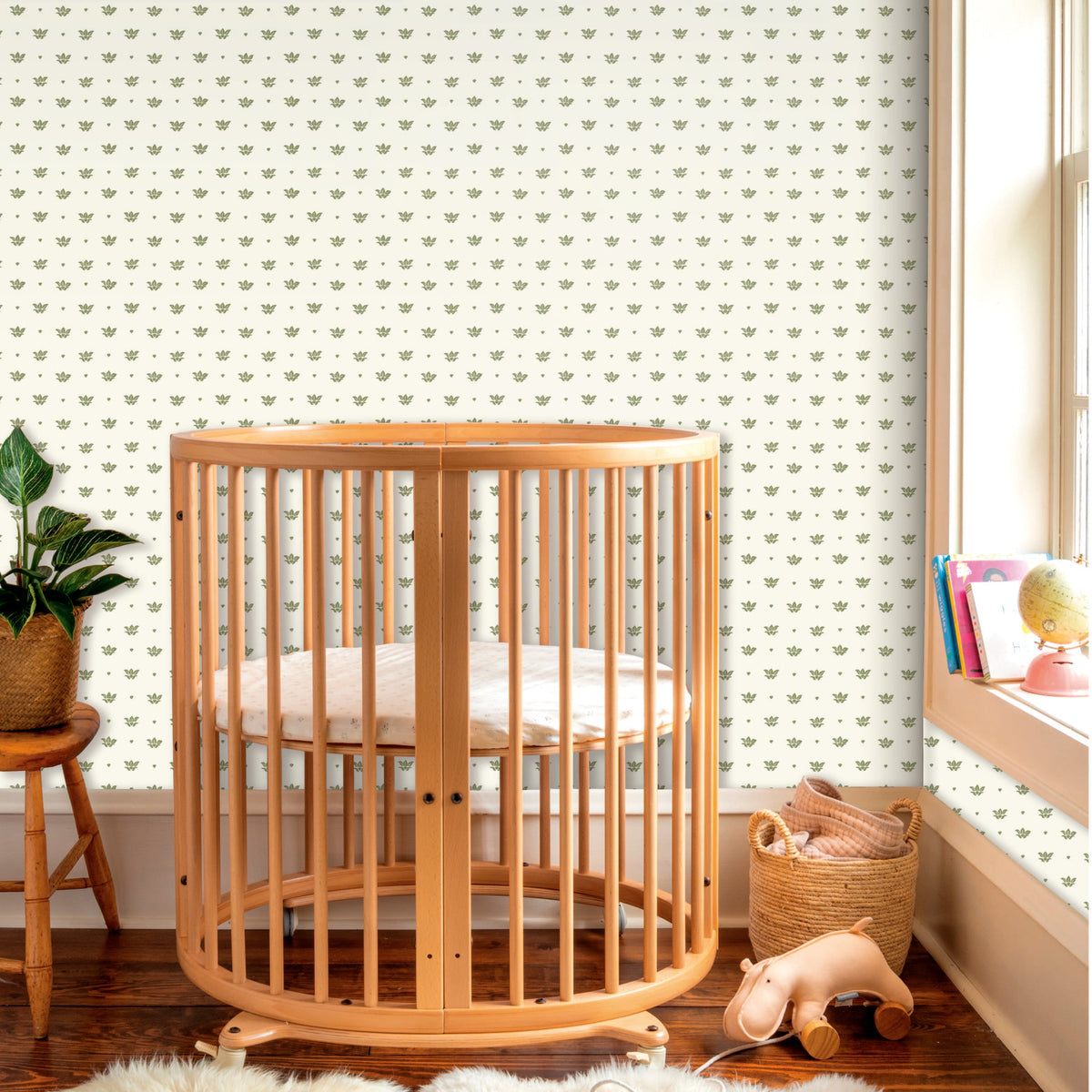 Image of Floret in Cream/Olive Wallpaper