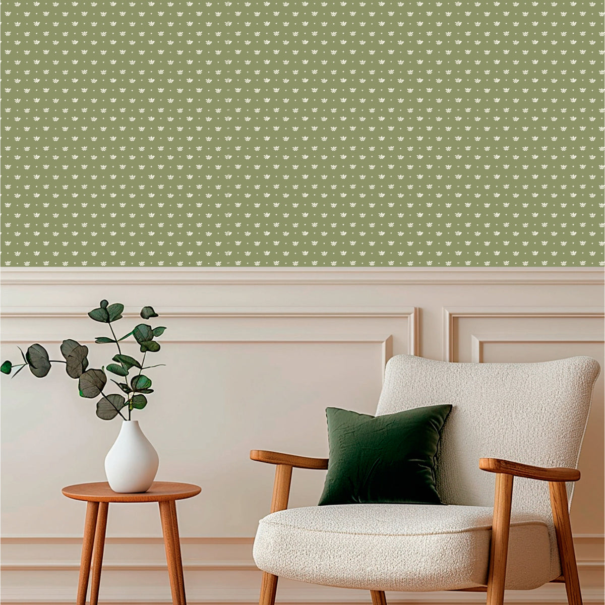 Image of Floret in Olive/Cream Wallpaper