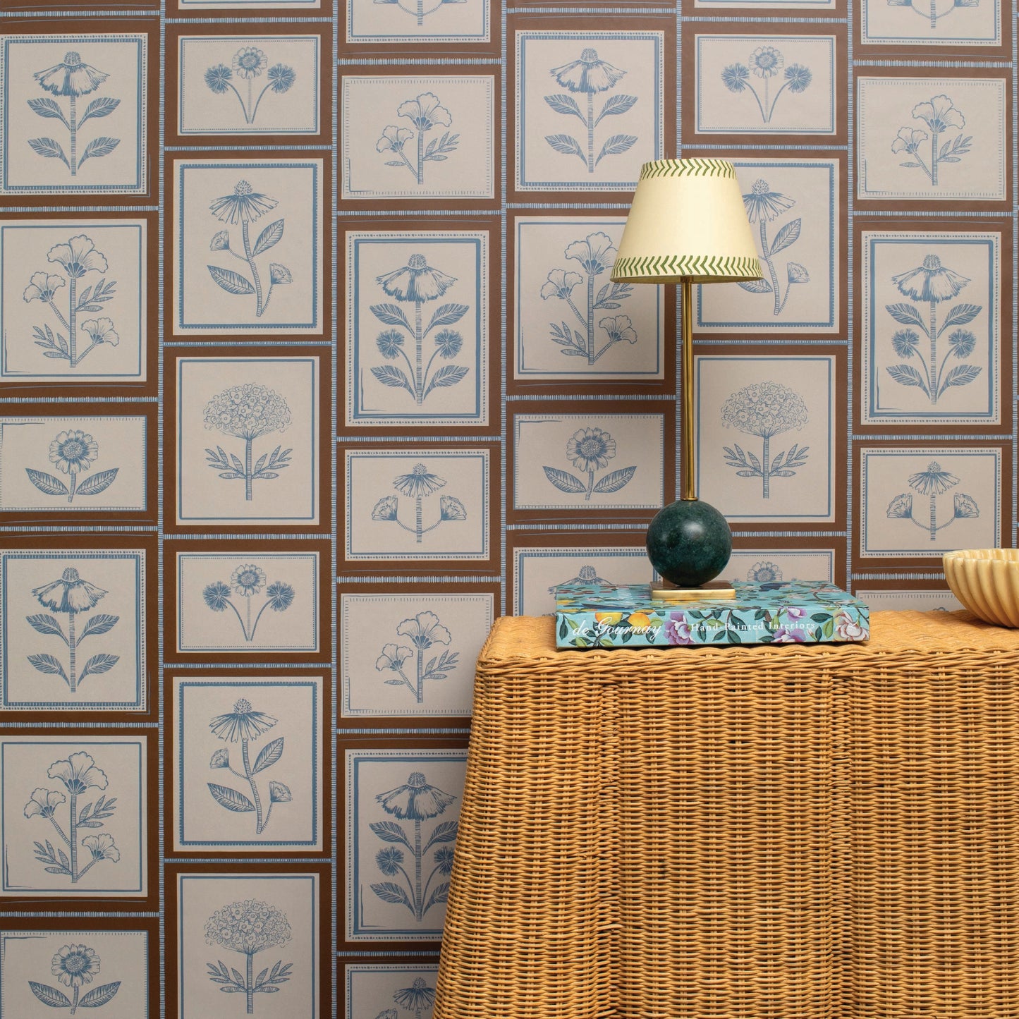 Image of Framed Flowers in Fennel Wallpaper