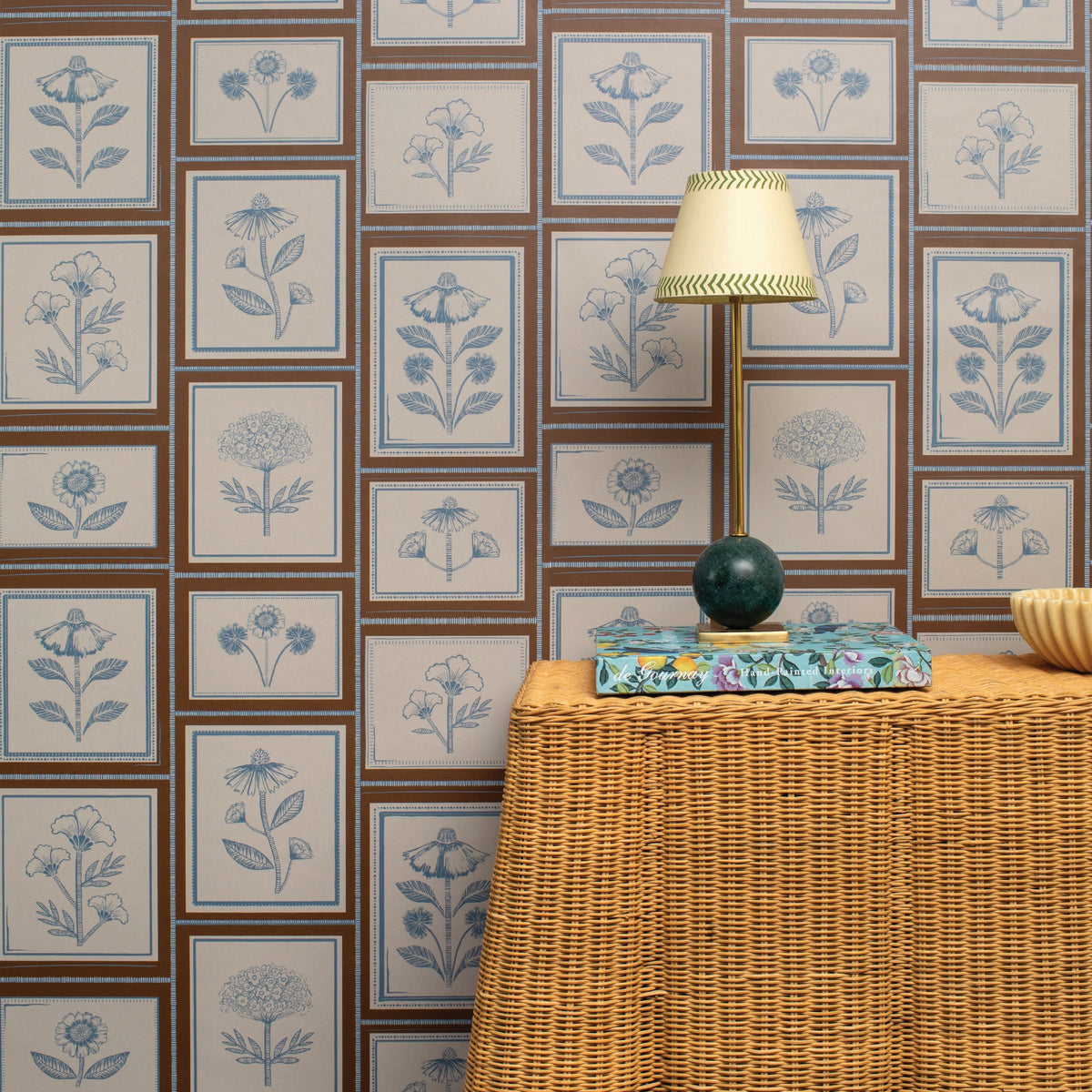 Image of Framed Flowers in Fennel Wallpaper
