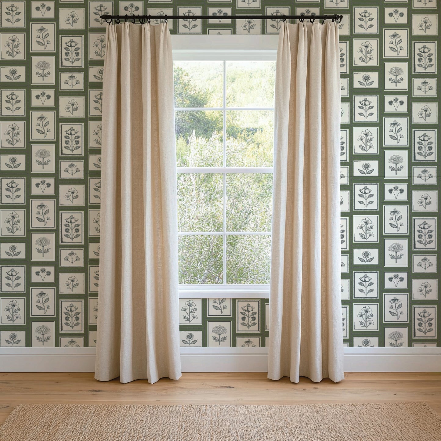 Image of Framed Flowers in Forest Wallpaper
