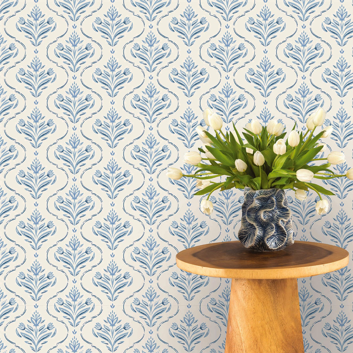 Image of Riviera in Cream/Blue Wallpaper