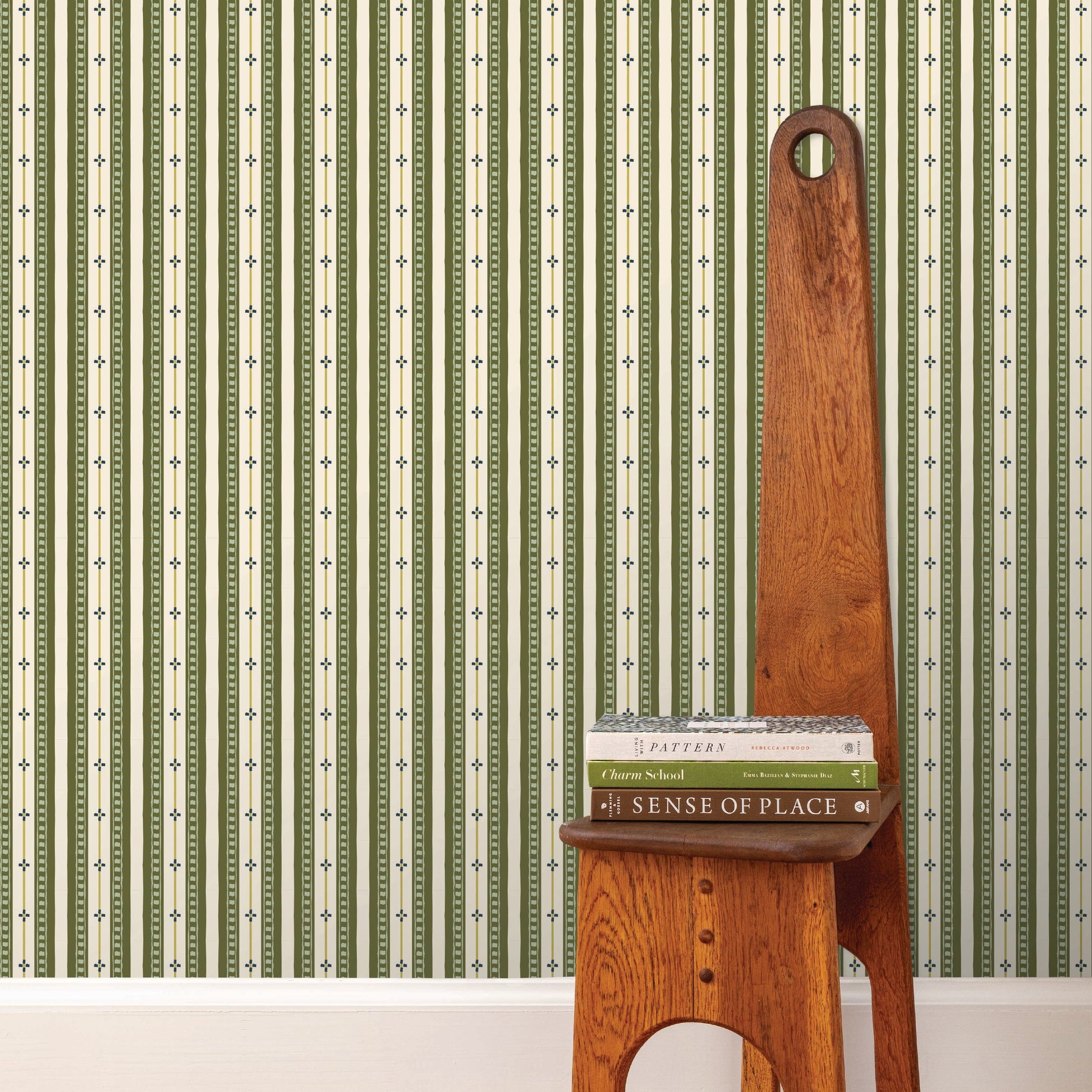 Image of Trio Stripe in Olive Green Wallpaper