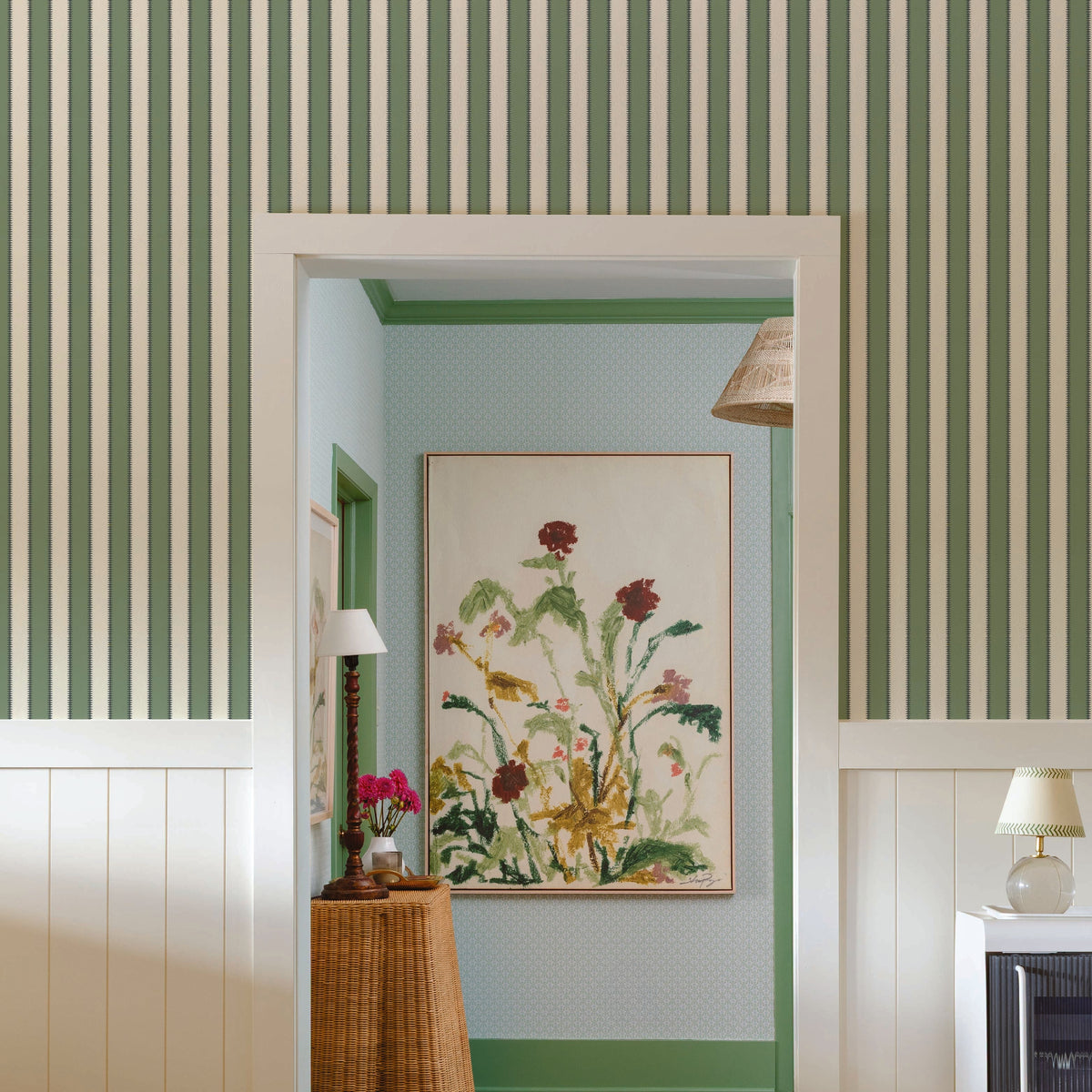 Image of Wilder Stripe in Moss Wallpaper