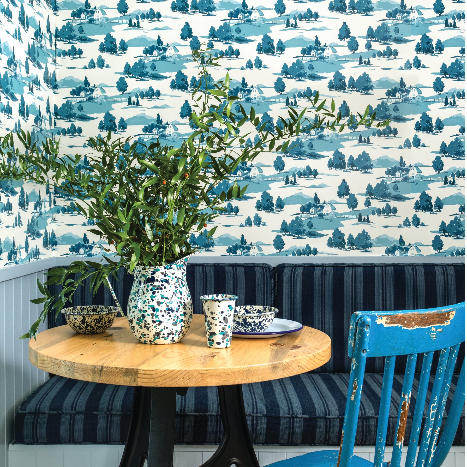 Image of Farm Toile in Denim Wallpaper